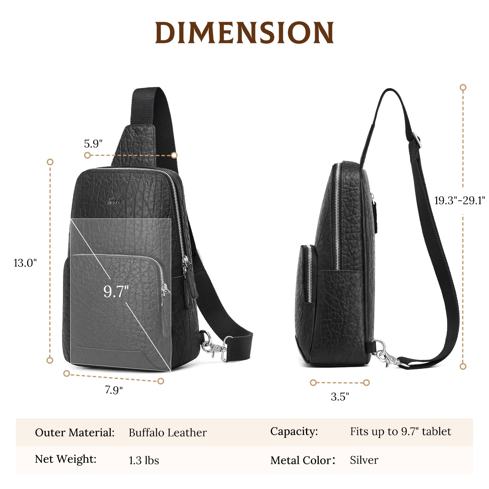S-ZONE RFID Blocking Genuine Leather Crossbody Sling Bag for Men & Women - Anti-Theft Shoulder Bag Backpack for Hiking, Travel & Daily Use | Perfect for Commuting, Shopping & Outdoor Adventures