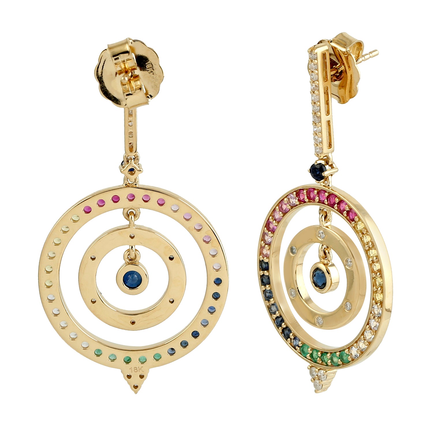 Emerald Ruby Sapphire Gemstone Pave Diamond Designer Earrings in 14K Gold - Elegant Jewelry for Women, Gift for Her, Perfect for Weddings & Special Occasions