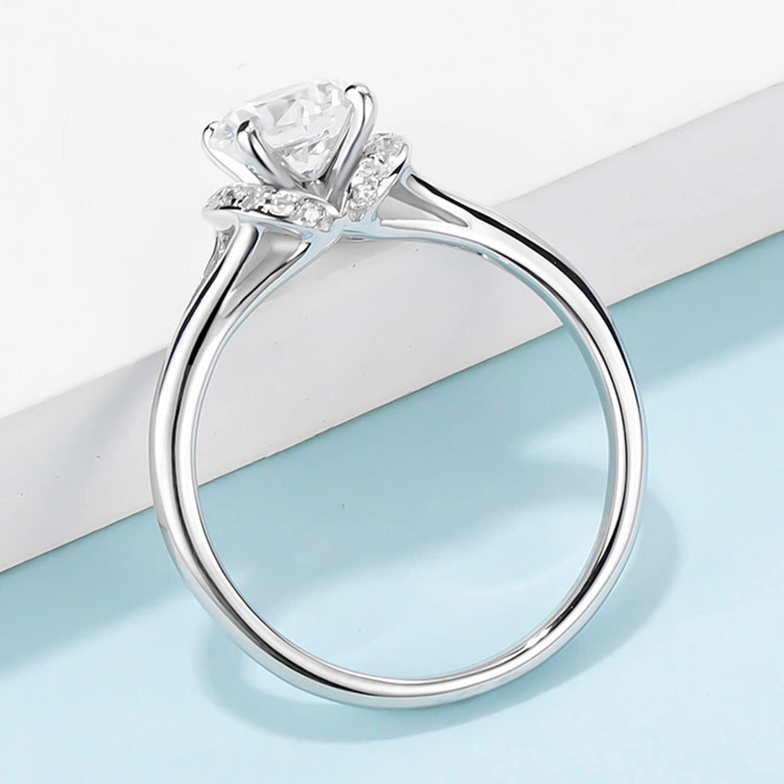925 Sterling Silver Promise Rings for Women - 1ct Moissanite Halo Engagement Ring with 4 Prong Setting, Round Cut (Perfect for Anniversaries, Proposals & Special Occasions)