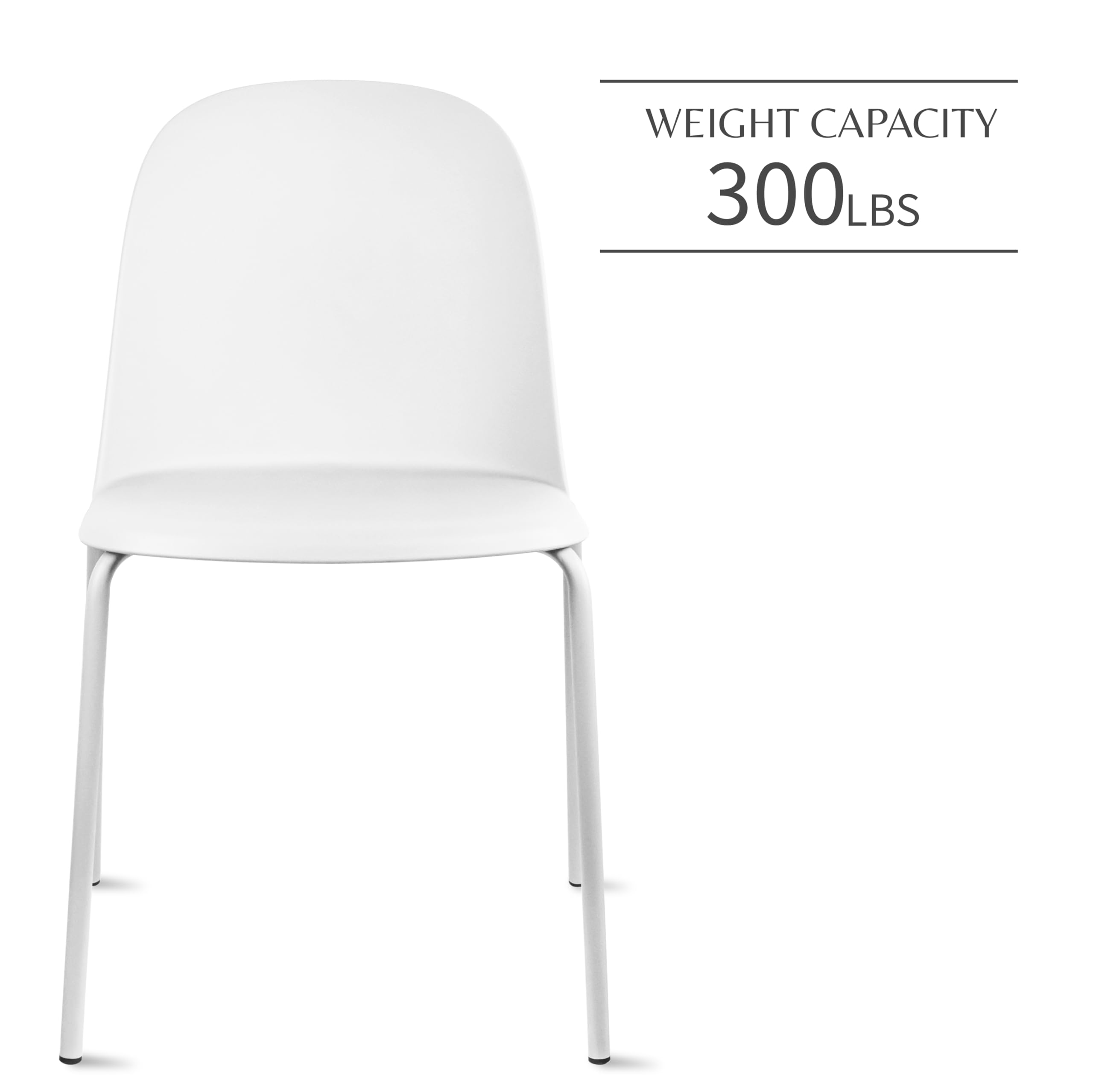 2-Pack Modern Stackable Armless Dining Chairs - 4 Plastic Shell Seats with Sturdy Metal Legs for Indoor/Outdoor Use - Perfect for Kitchen, Dining Room, Patio & Backyard (White)