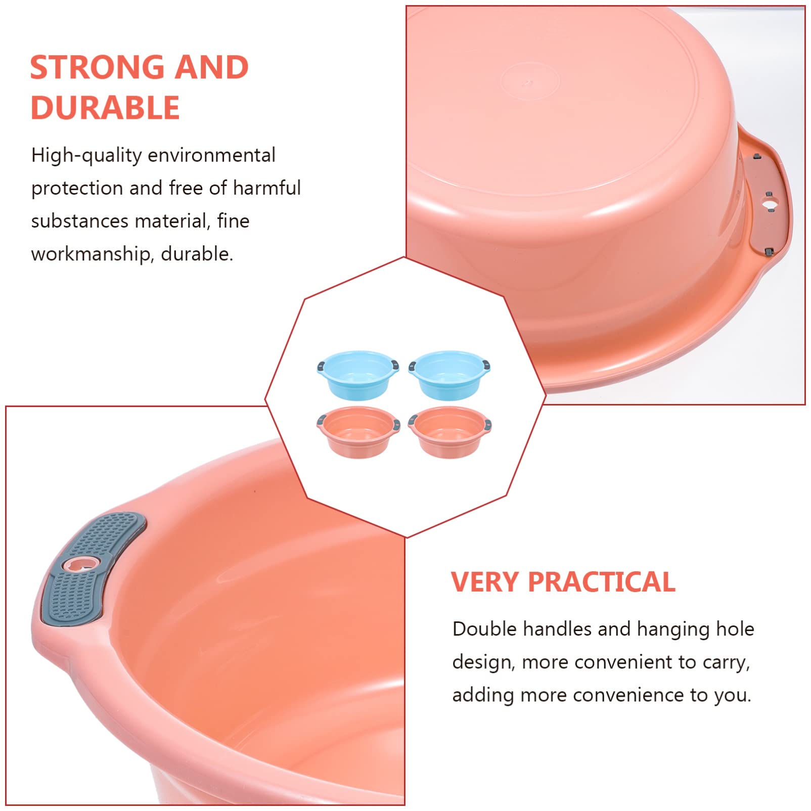 4-Piece Binaural Wash Basin Set - Small Plastic Sink Tub for Kitchen, Bottle Washing, Rice Cleaning & Baby Laundry | Durable PP Material for Dishwashing, Foot Soaking & Household Use | Space-Saving Bathroom & Kitchen Organizer