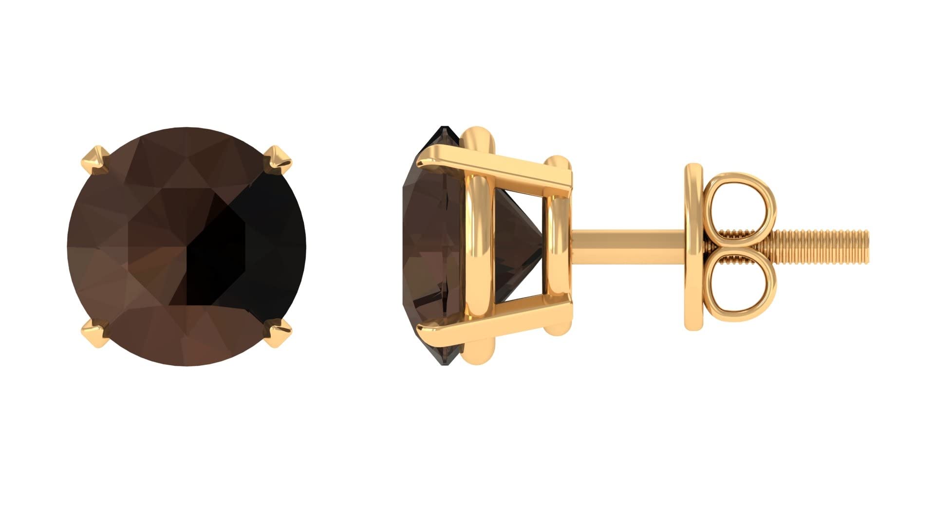 Rosec Jewels - 1 Carat Smoky Quartz Stud Earrings for Women, 14K Solid Gold Solitaire Earrings, Genuine Smoky Quartz Jewelry, Perfect for Everyday Wear, Gift Giving & Special Occasions