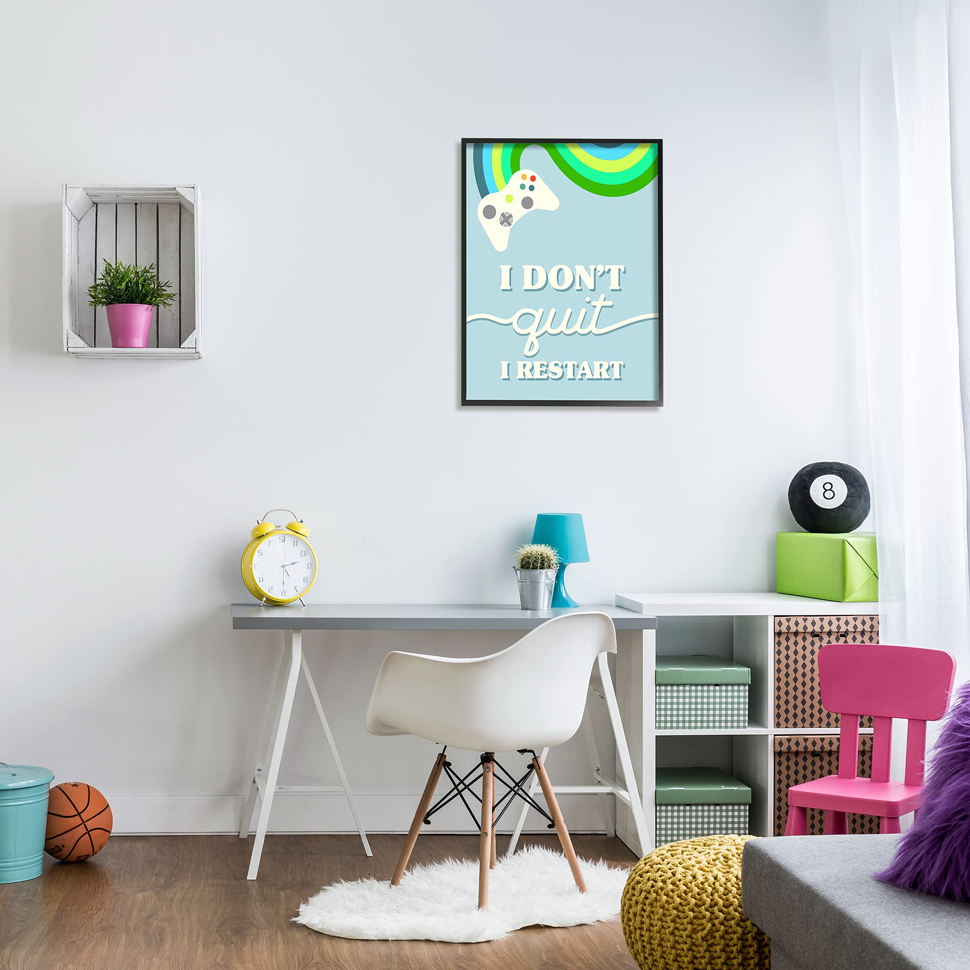 Stupell Industries 'I Don't Quit I Restart' Motivational Video Game Wall Art - Perfect for Gamer Room Decor & Inspirational Home Office