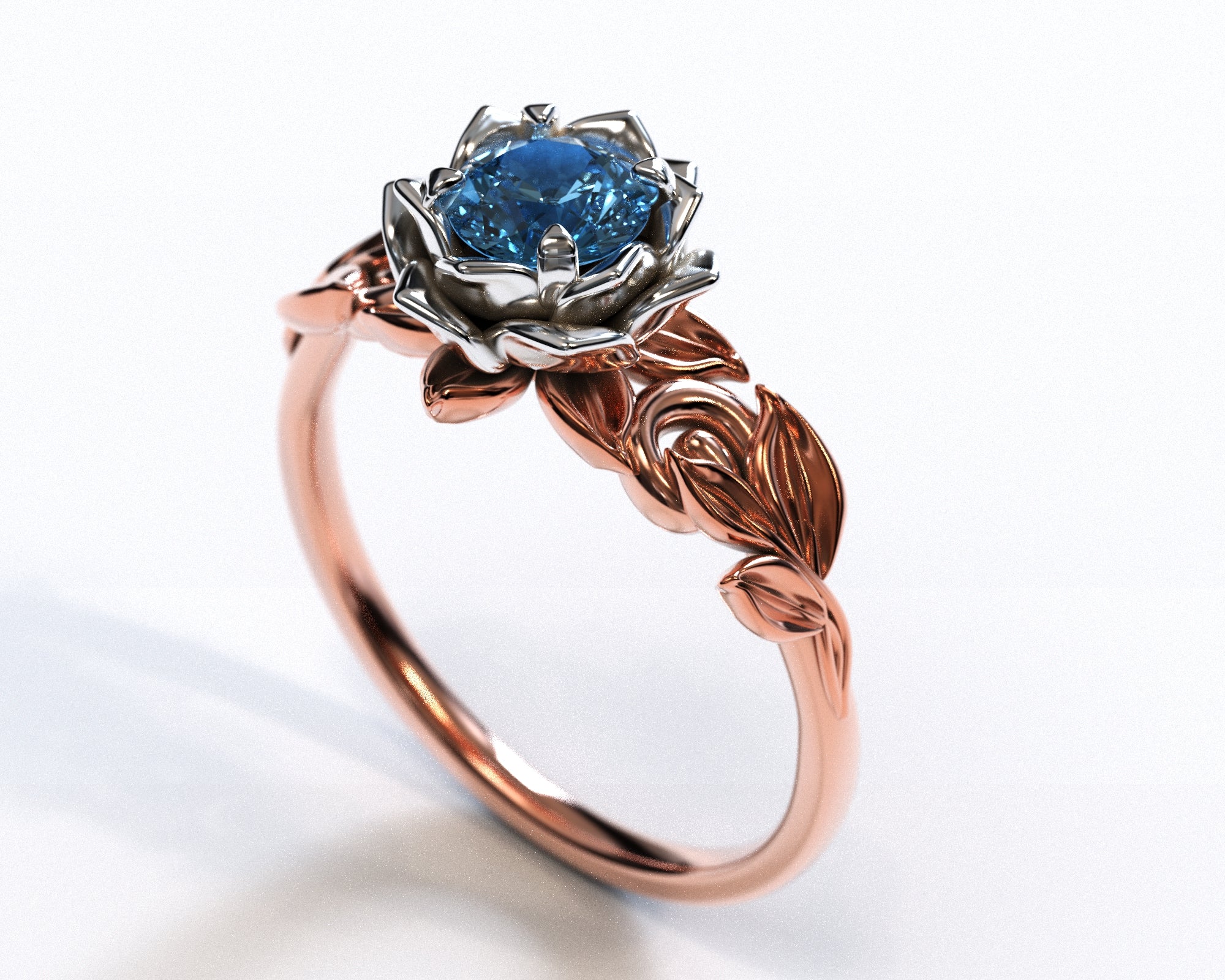 Two Tone Blue Topaz Flower Engagement Ring – Elegant Vintage Style for Weddings, Proposals & Anniversary Gifts