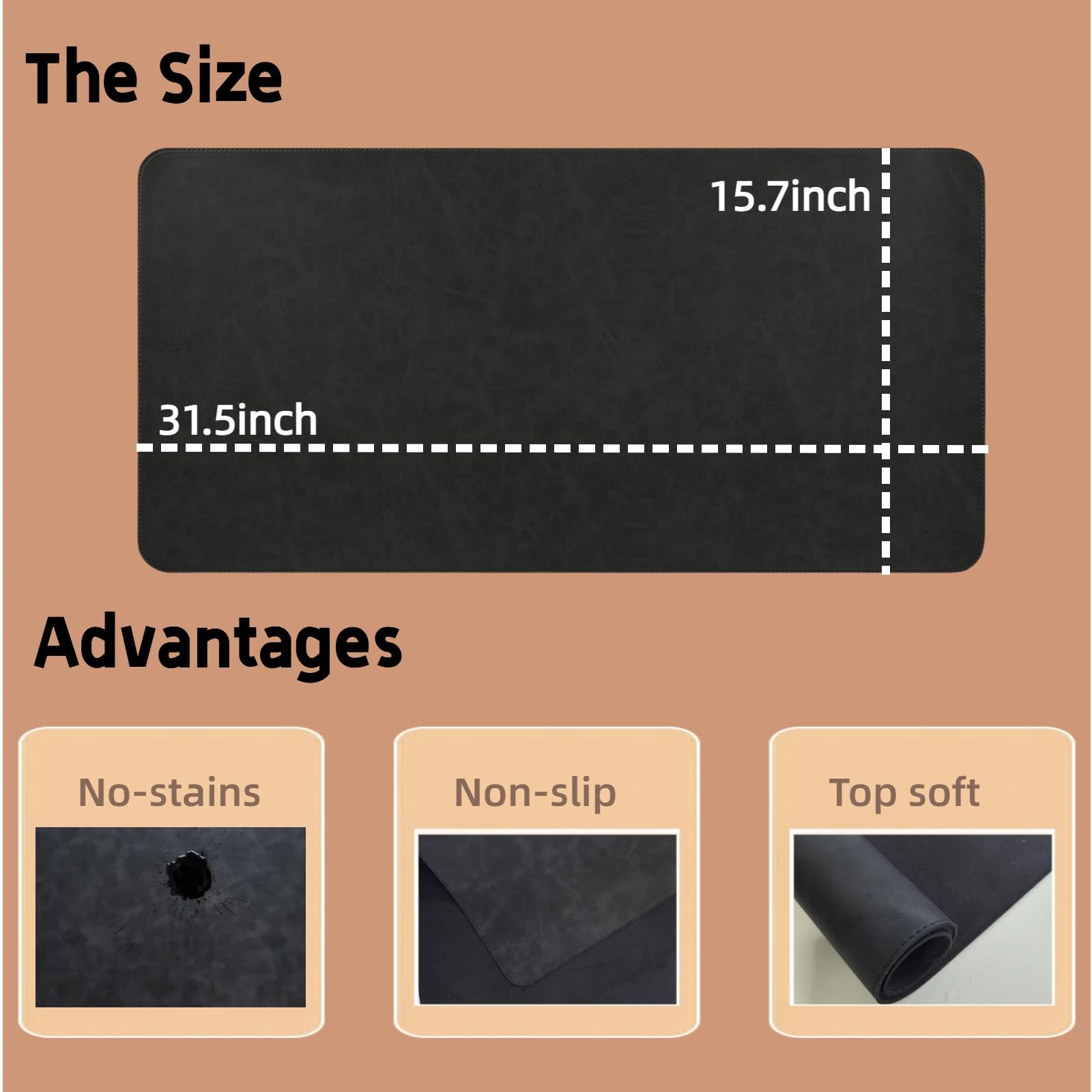Premium Leather Office Desk Pad - Non-Slip Crazy Horse Grain Mouse Pad & Desk Protector for Writing, Typing & Computing - Scratch & Spill Resistant (31.5