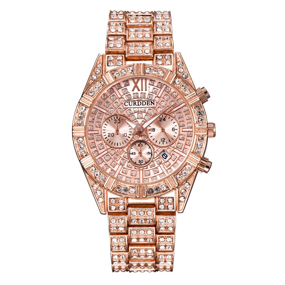 Luxury Diamond Men's Watch - Stainless Steel Waterproof Calendar Wristwatch for Business & Fashion | Perfect for Formal Events, Gifts & Everyday Wear