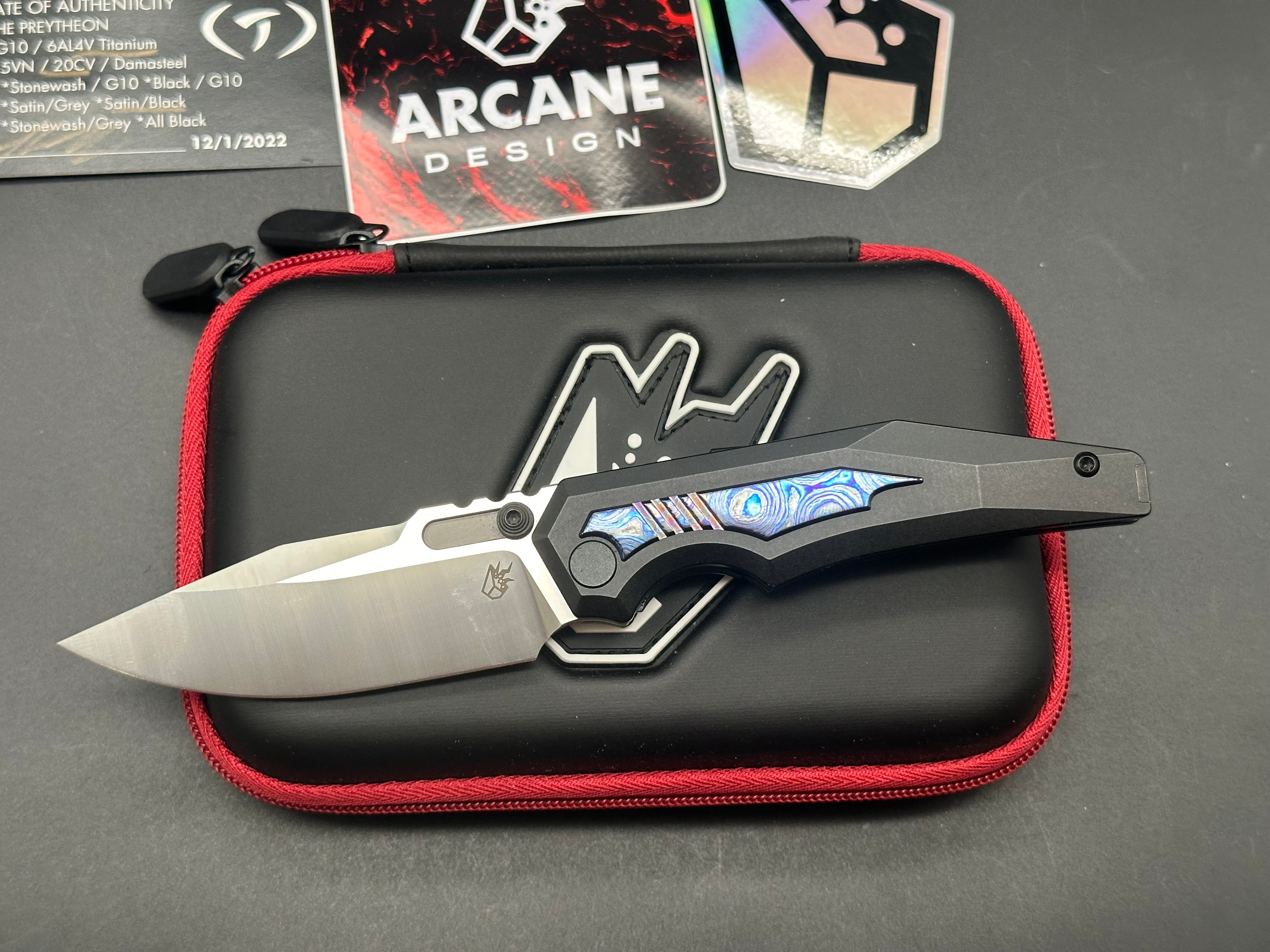 Arcane Preytheon Black Titanium Handle with Timascus Inlays - Premium EDC Pocket Knife for Outdoor, Camping & Everyday Carry