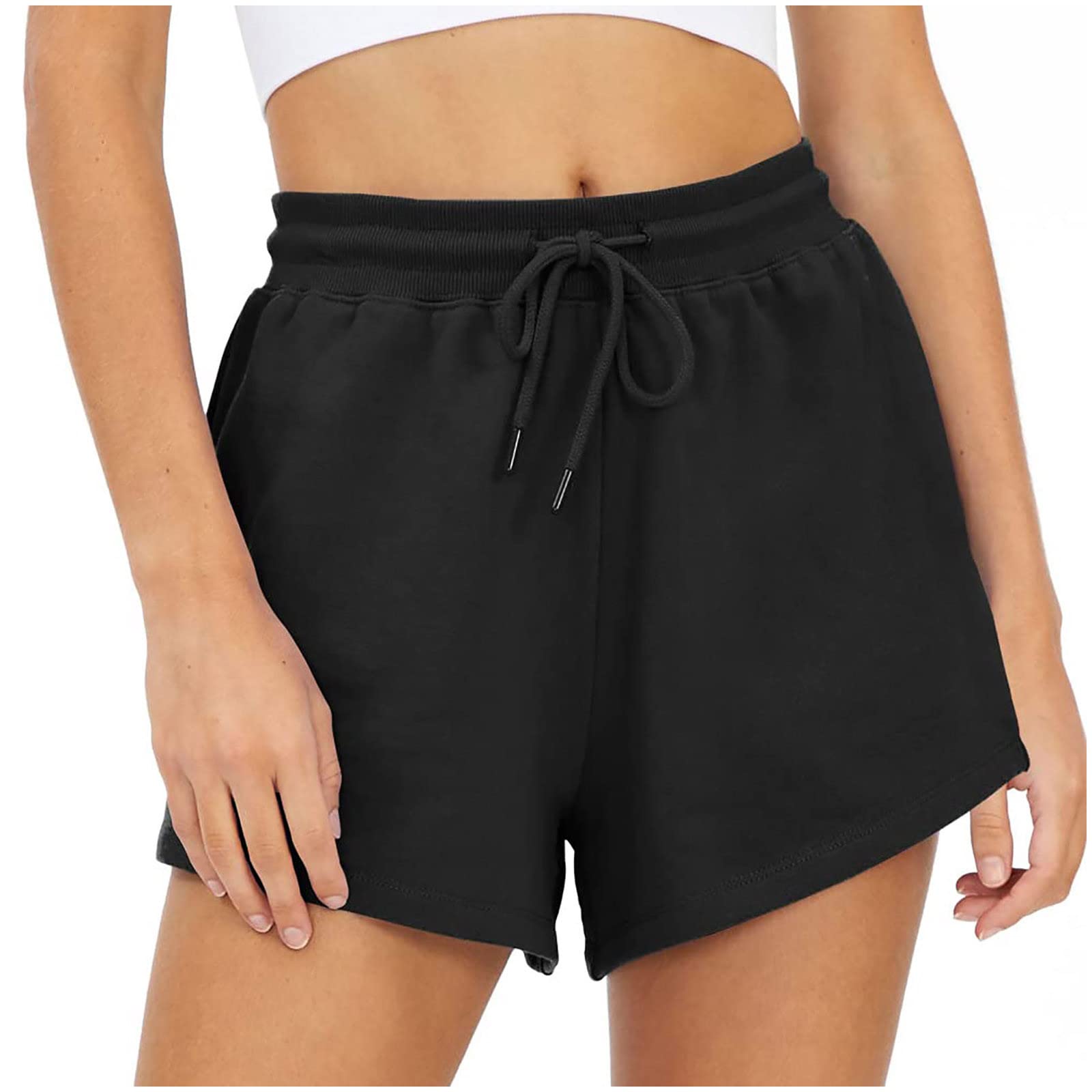 Symoid Women's Summer Sweat Shorts - High Waist Athletic Running Shorts with Pockets | Elastic Comfortable Casual Workout Shorts for Gym, Yoga, Jogging & Outdoor Activities