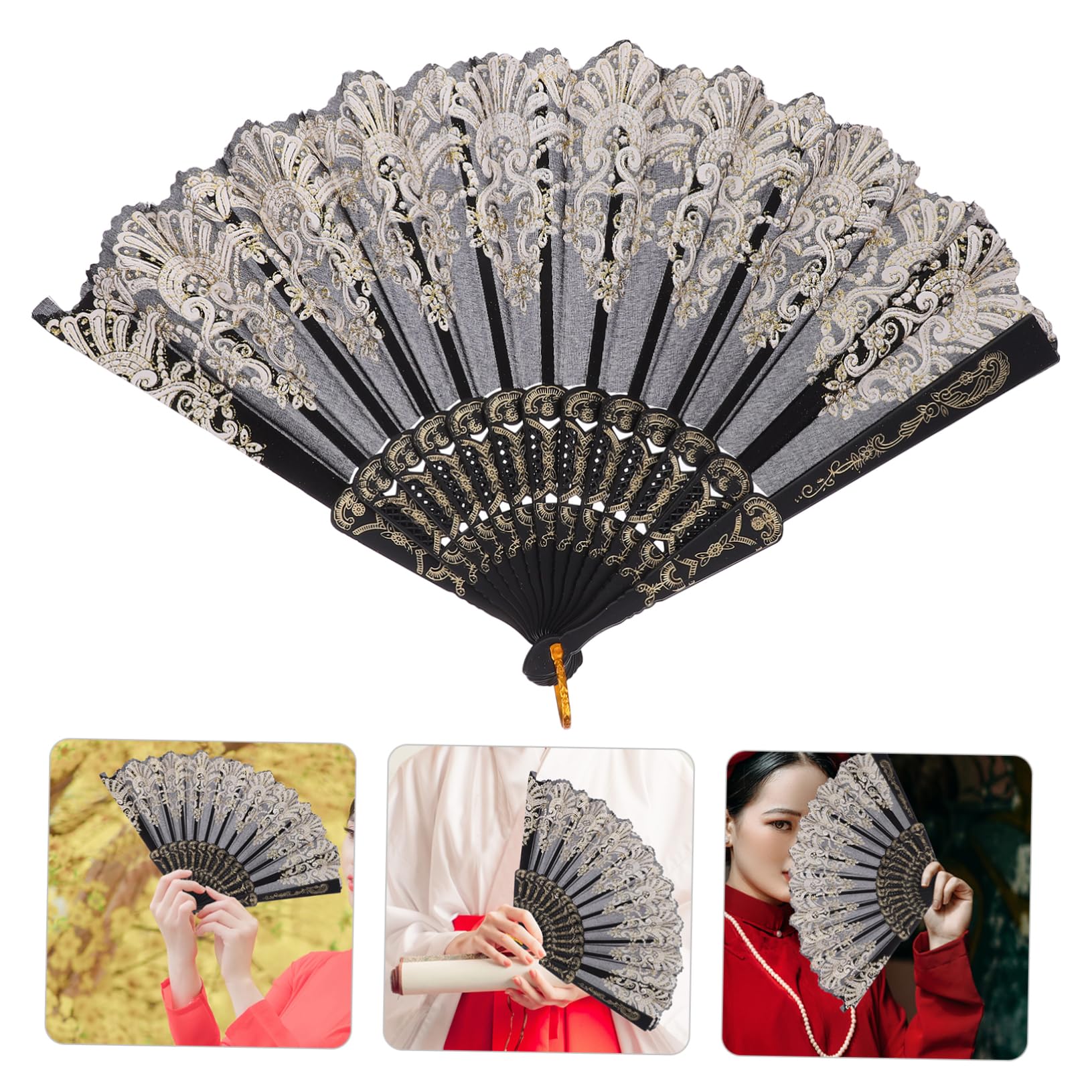 Elegant White Printed Hand Fan - Wedding Decor, Chinese Folding Fan with Floral Design, Portable Handheld Fan for Brides & Guests - Perfect for Weddings, Tea Parties & Summer Events