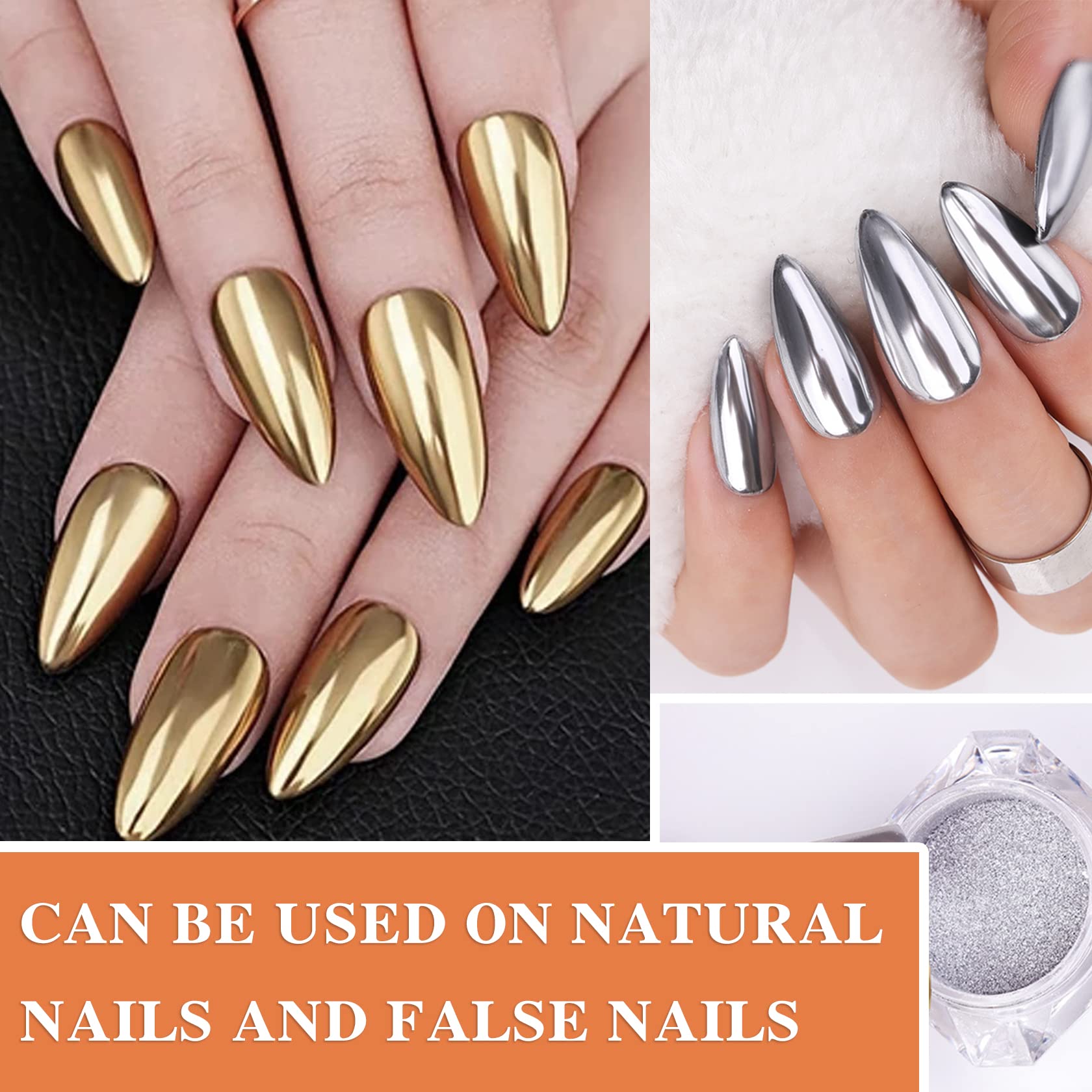 Silver Gold Mirror Chrome Nail Powder - Metallic Holographic Nail Pigment Set for Gel Nails | DIY Manicure, Nail Art Design, Salon & Home Use