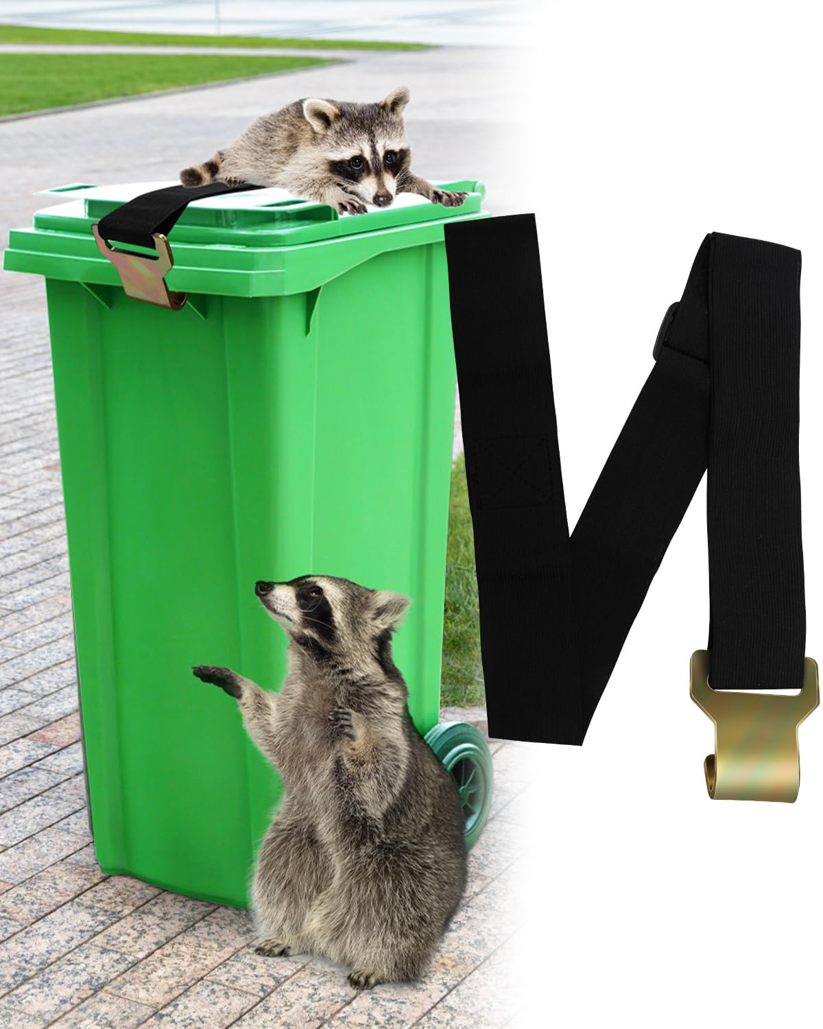 Bear Proof Trash Can Lid Lock - Universal Adjustable Garbage Bin Security Strap for Raccoons, Squirrels & Dogs | No-Drill Outdoor Trash Can Lock | Prevent Animal Intrusion & Strong Winds | Perfect for Camping, Backyards & Parks