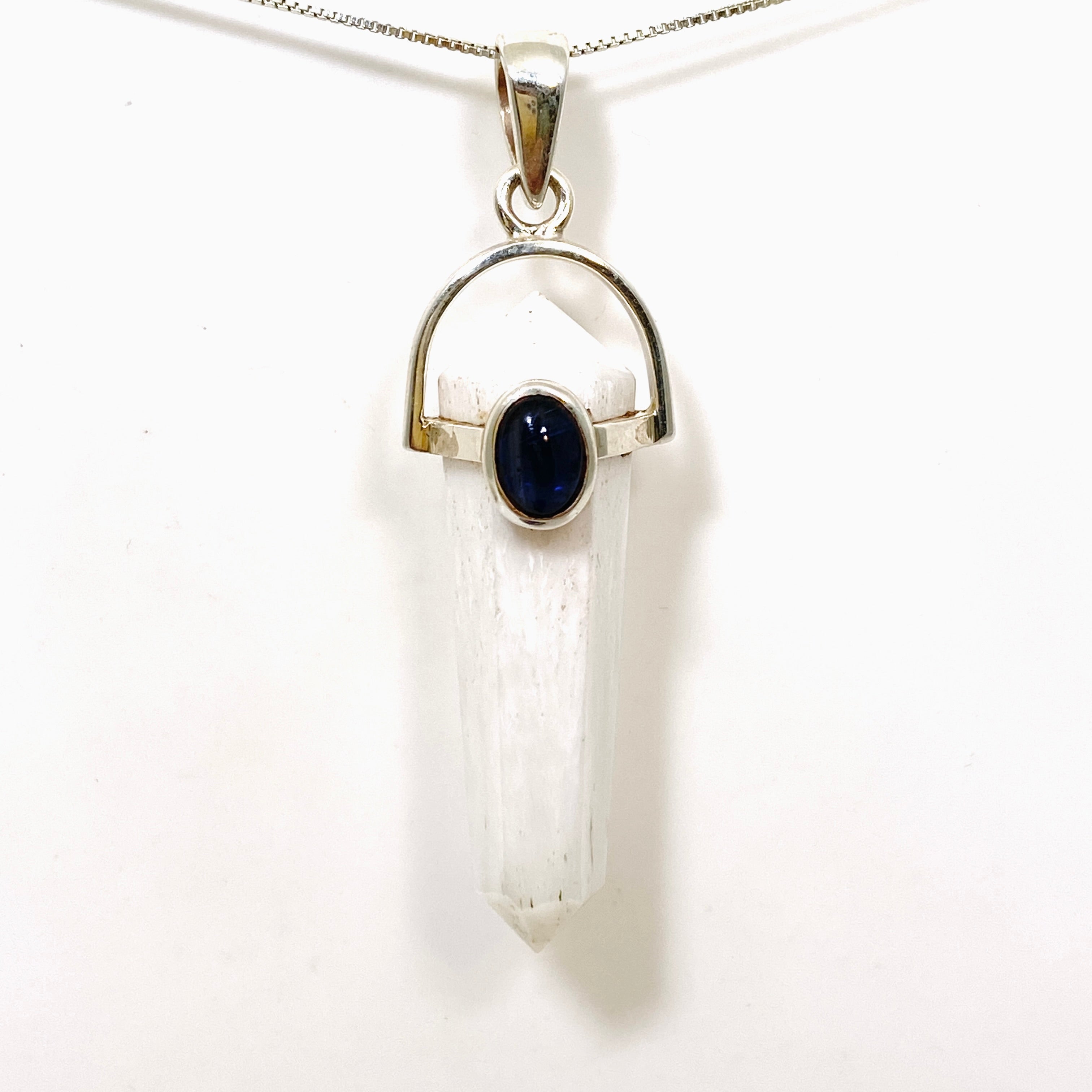 Natural Scolecite Point Pendant with Kyanite Accent Stone - PPGJ1013 | Healing Crystal Jewelry for Meditation, Energy Balancing & Spiritual Growth