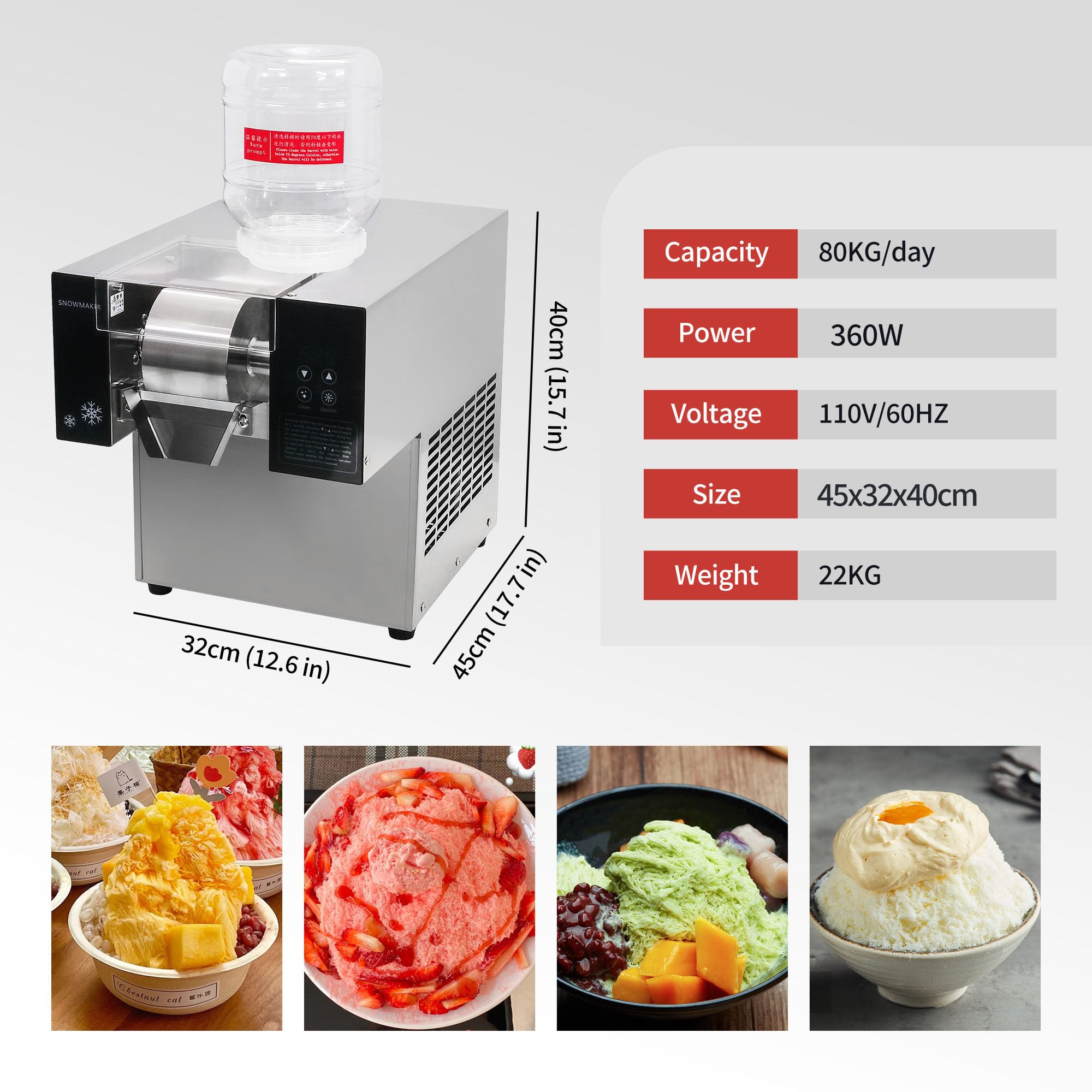 Yovtekc 80KG/24H Commercial Snowflake Ice Maker Machine - Stainless Steel Adjustable Speed Ice Shaver for Snack Bars, Restaurants & Bubble Tea Shops - Perfect for Smoothies, Cocktails and Frozen Desserts