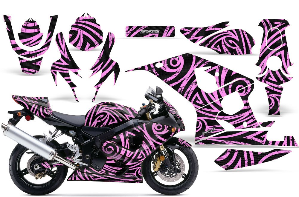 Premium Suzuki GSXR 600 750 2004-2005 Graphics Kit - High-Quality Decals & Stickers with Tribalz Pink Lite Design - Perfect for Motorcycle Customization, Racing, and Show Bike Enhancement