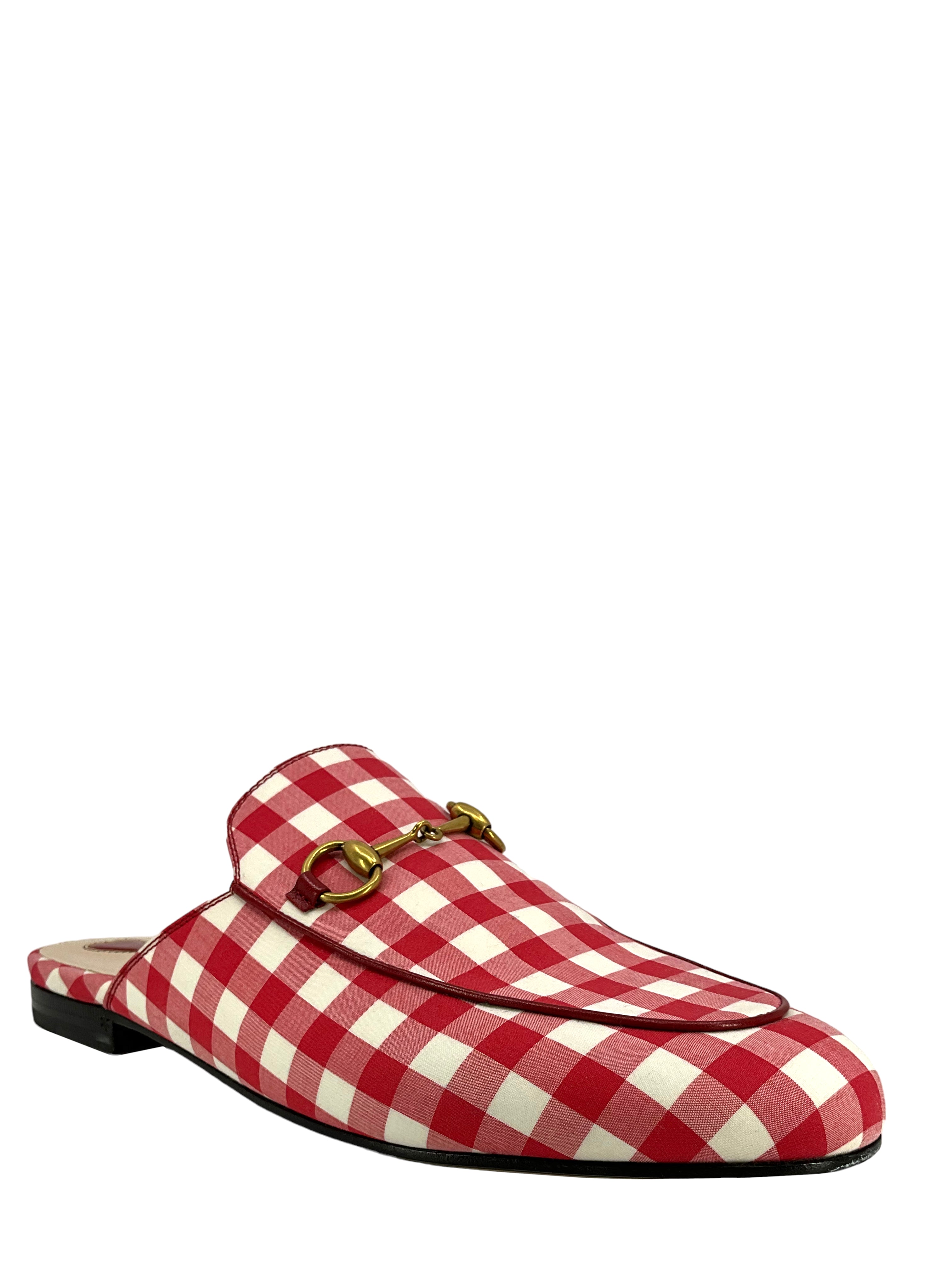 Gucci Princetown Horsebit Gingham Mules Women's Size 10 - Luxury Slip-On Loafers for Casual Outings & Office Wear