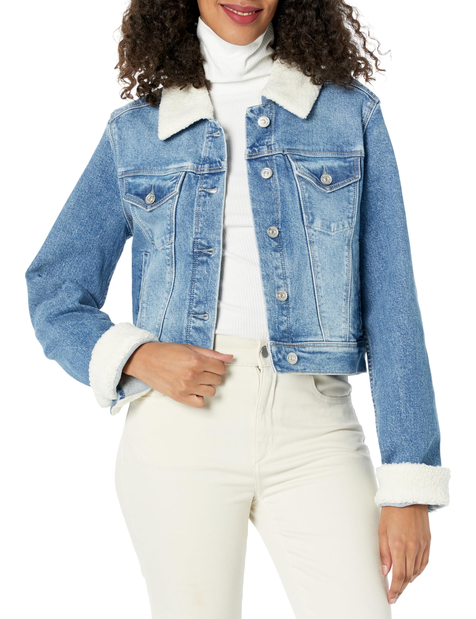 PAIGE Women's Relaxd Vivienne Faux Shearling Crop Jacket - Cozy Winter Outerwear for Casual Outings & Date Nights