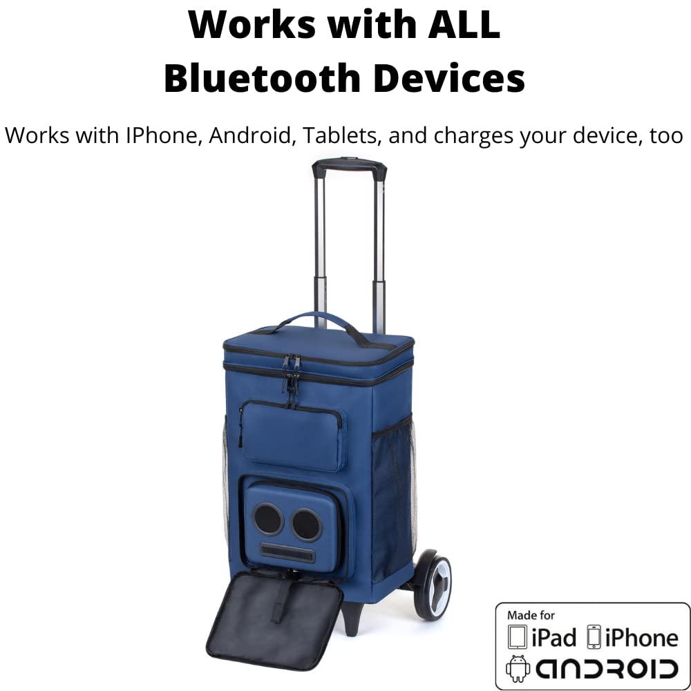 #1 Best Selling Rolling Cooler with Bluetooth Speakers - 20W Portable Rechargeable Cooler for Outdoor Parties, Beach, Camping & Tailgating | Compatible with iPhone & Android (Blue) - Perfect for BBQs, Music Festivals, Boat Trips & Picnics