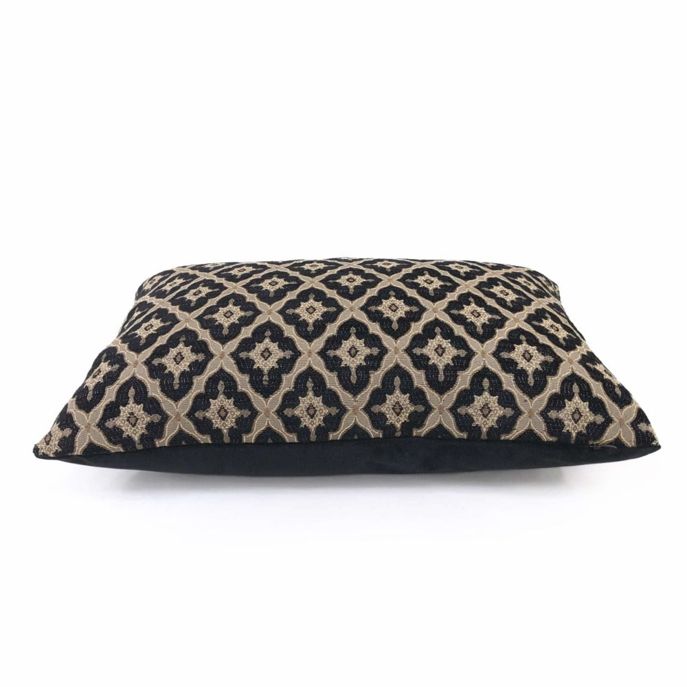 Highland Court Logan Black Linen Pillow Cover - Traditional Geometric Diamond Tile Design - Decorative Throw Pillow Case for Sofa, Bed, Couch & Home Decor
