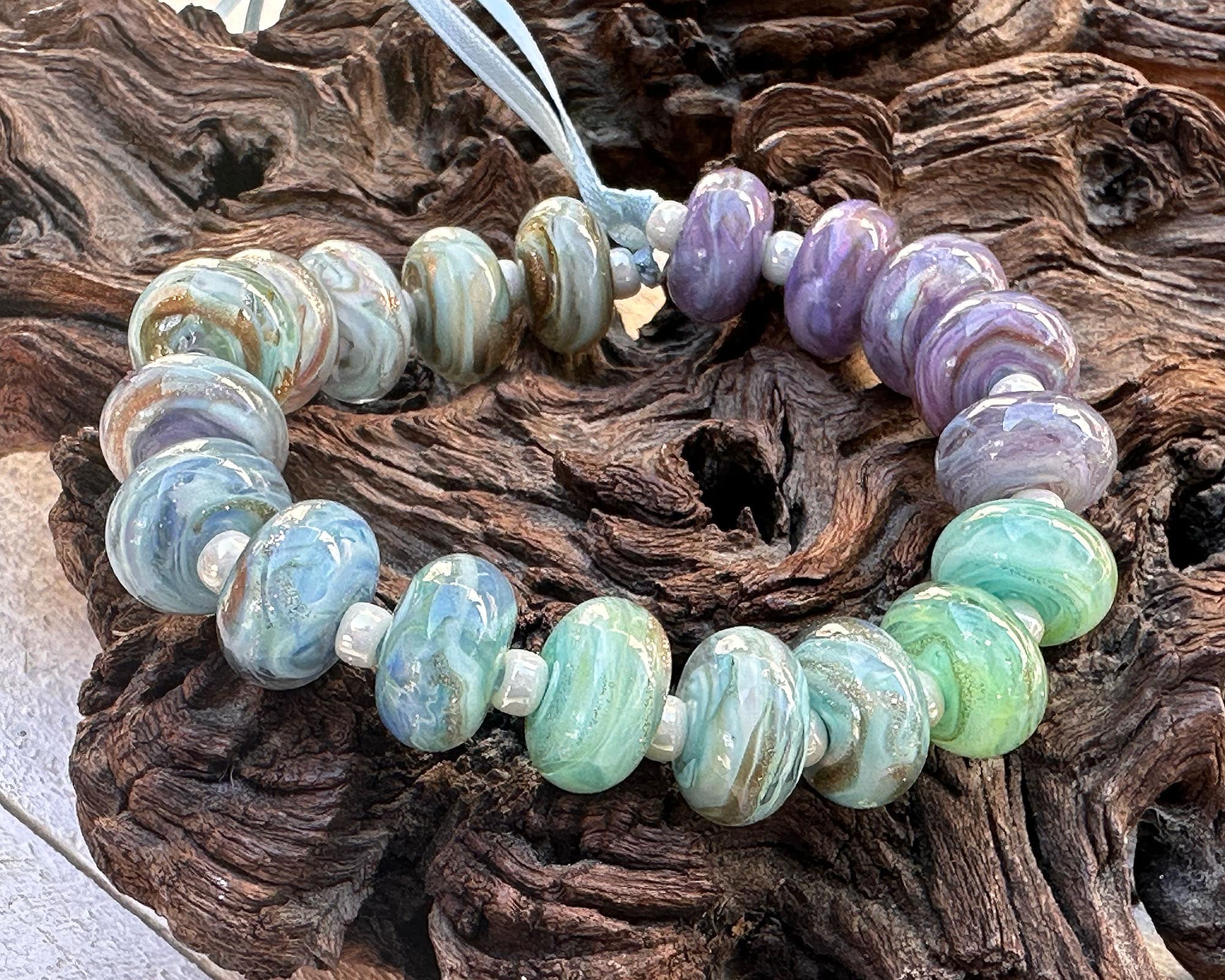 19-Piece Tranquil Shimmer Lampwork Glass Beads Set for Jewelry Making - DIY Bracelet, Necklace & Craft Projects - SRA Certified