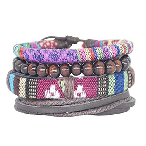 Bohemian Vintage Leather & Cord Hand-Woven Bracelet for Women & Teen Girls - Adjustable Multilayer Friendship Bracelet Set - Perfect Gift for Girlfriend, Birthday & Everyday Wear (Size One, Style C)