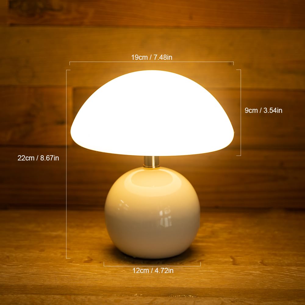 Mushroom Table Lamp - Modern Ceramic Nightstand Lamp with Dimmable Night Light, Plastic Shade, White Aesthetic Bedside Lamp for Unique Home Decor, Perfect for Bedrooms, Living Rooms, and Offices