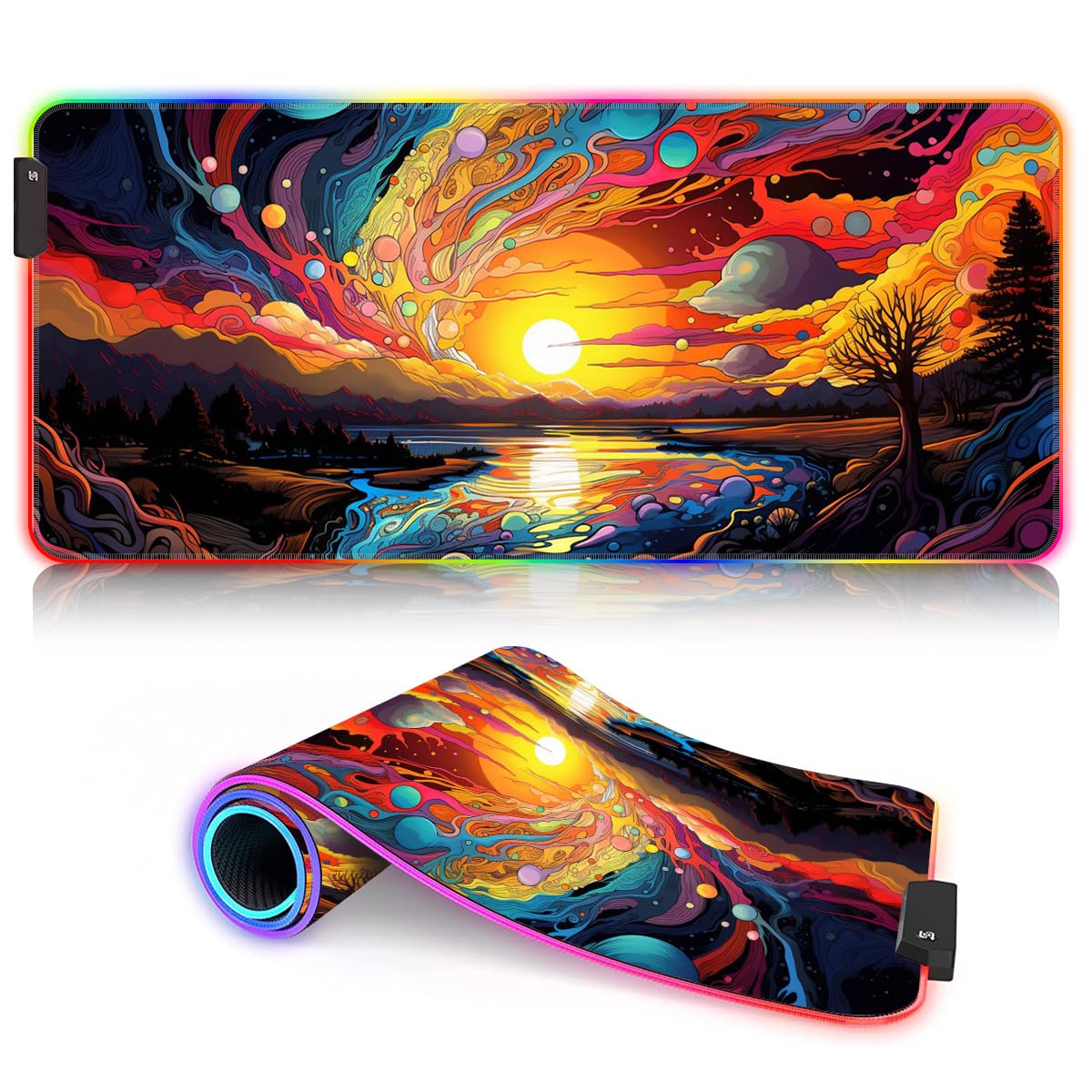 ROG Danube Large Gaming Mouse Pad with LED & Stitched Edges (60 x 35 x 0.3 cm) - Extended Keyboard and Mouse Mat for PC, Laptop, Office & Home - Perfect for Gaming, Work & Computer Desks
