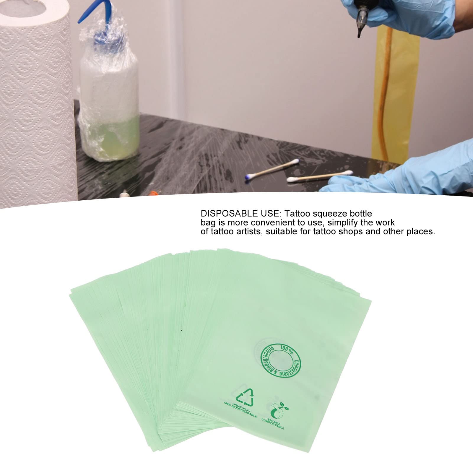 Tattoo Wash Bottle Bags 100pcs - Plastic Covers for Tattoo Cleaning & Hygiene