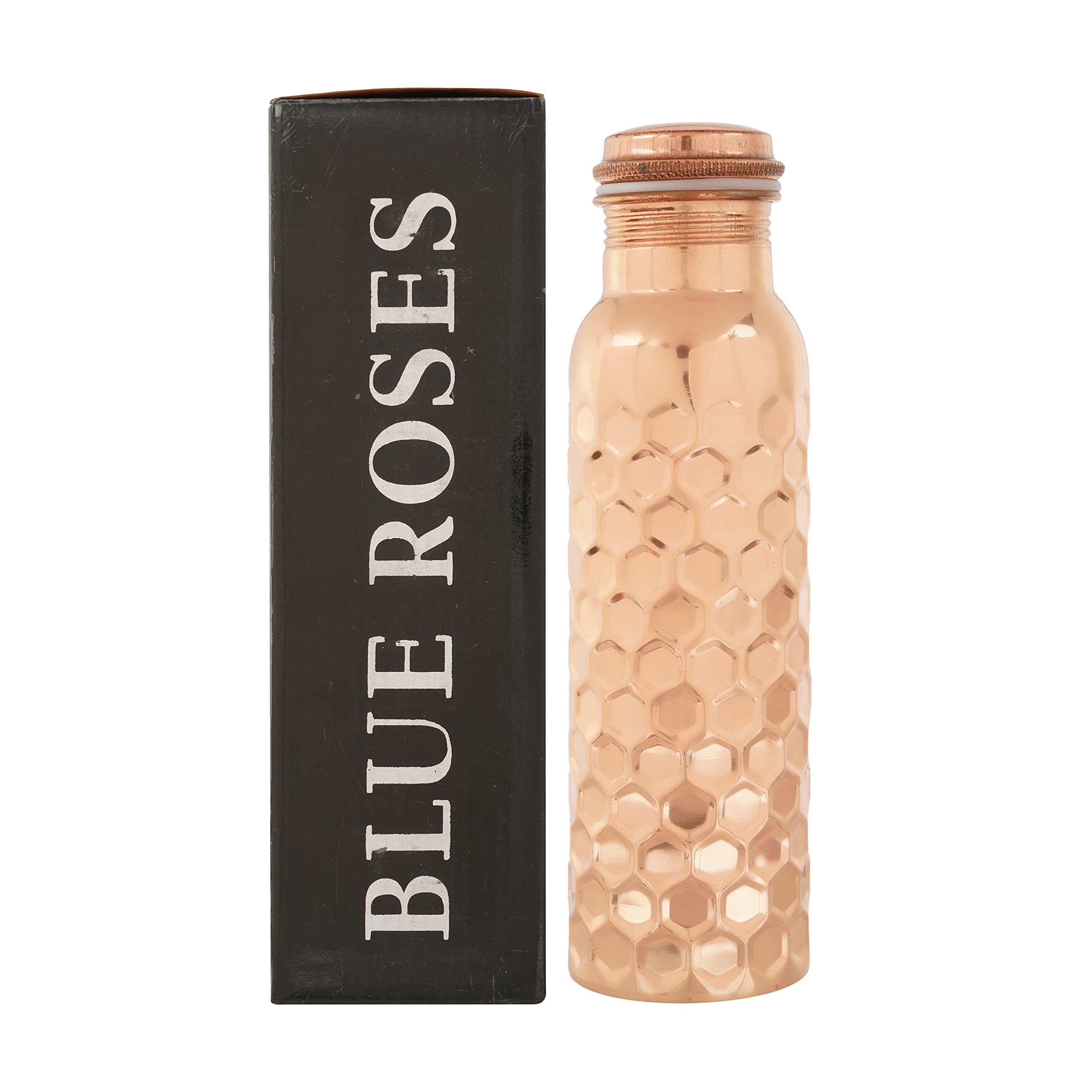 Premium Blue Roses Copper Water Bottle - 32oz Insulated Copper Vessel for Drinking Water with Diamond Pattern (Diamond 2) - Perfect for Gym, Yoga, Office & Outdoor Activities