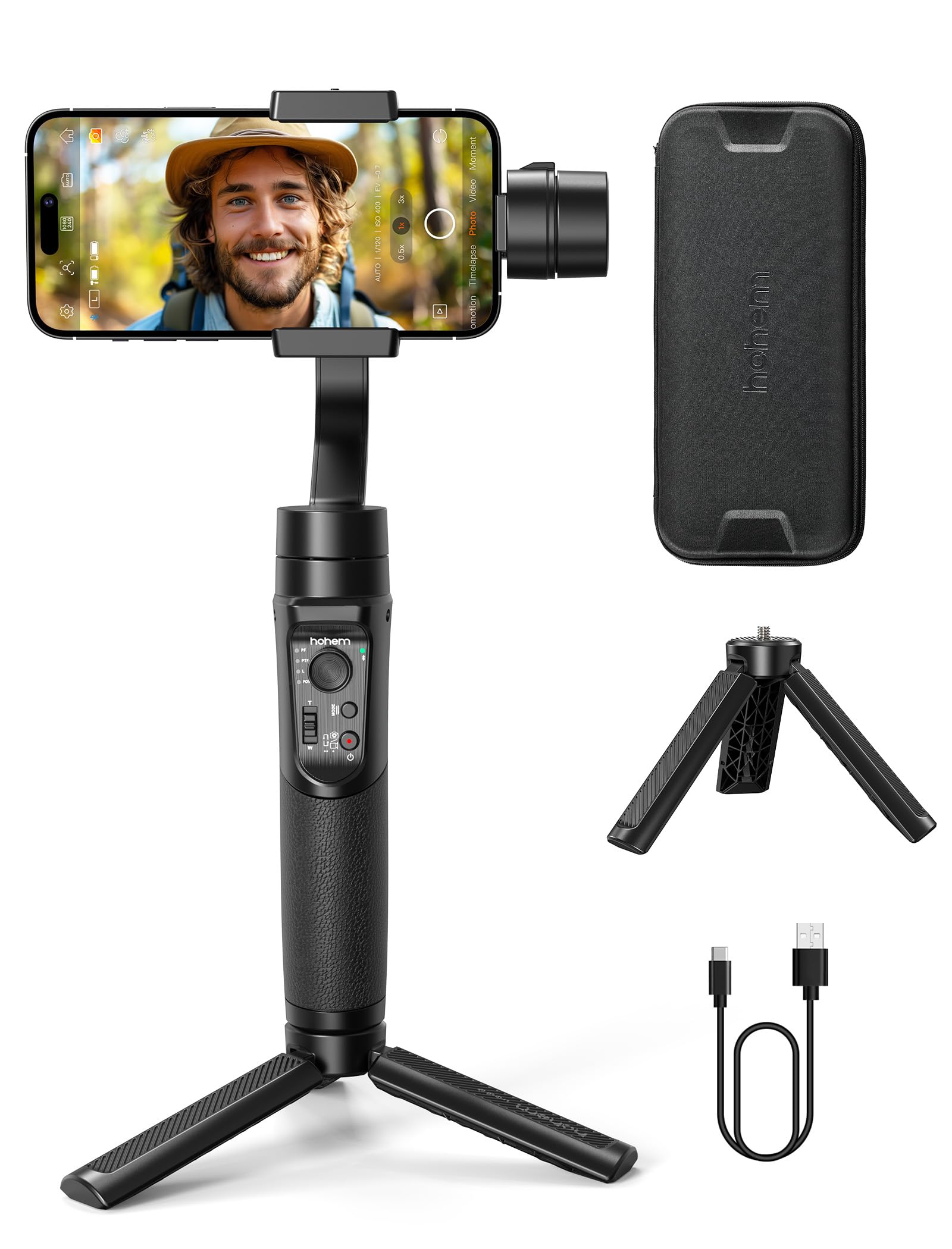 Hohem iSteady Mobile+ 2024 3-Axis Smartphone Gimbal Stabilizer for iPhone 15/14/13/XR, Samsung Galaxy & Huawei - Up to 280g Payload, Portable with App Control - Perfect for Vlogging, Live Streaming & Smooth Video Recording