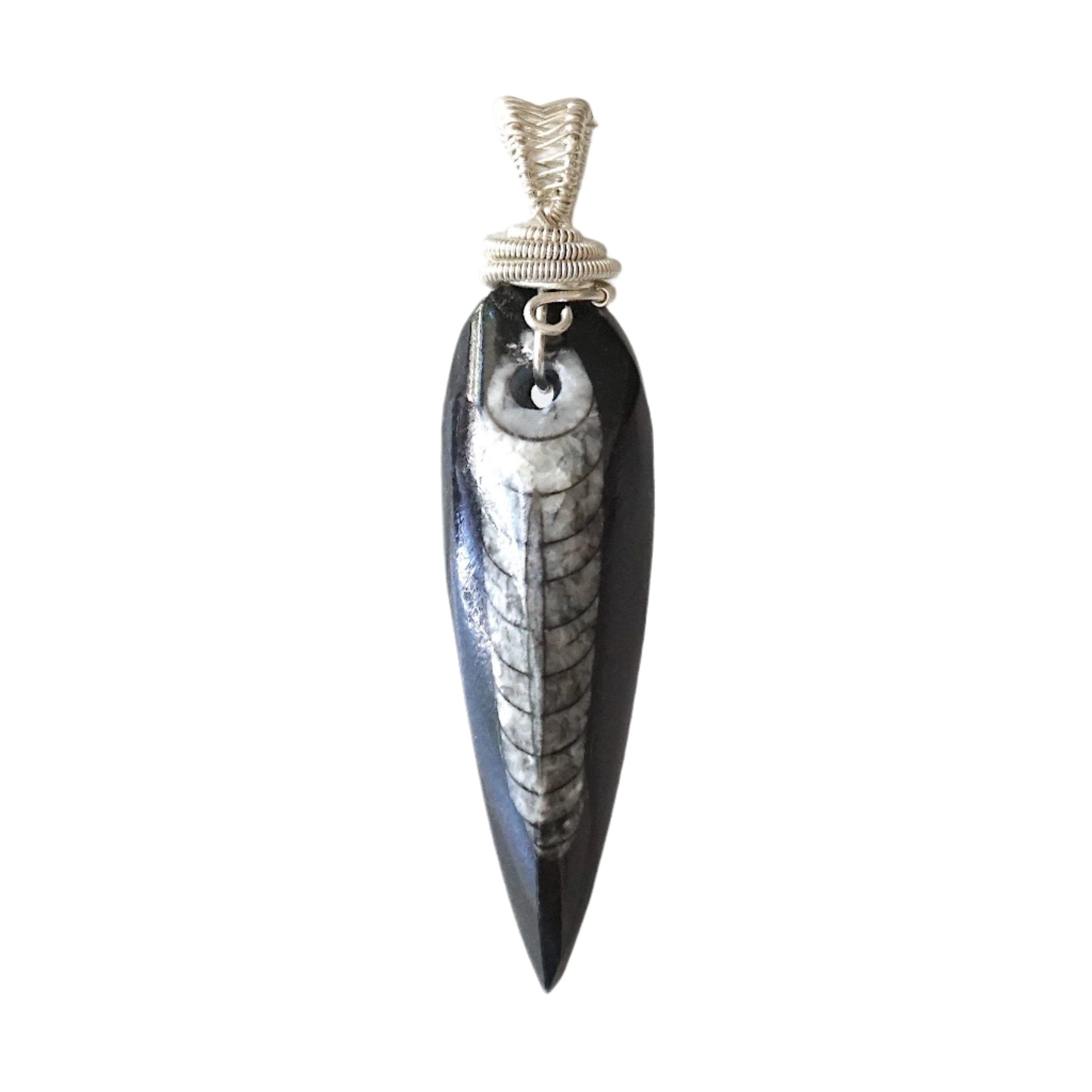 Black Fossil Arrowhead Necklace - Sterling Silver Wire Wrap Pendant Jewelry for Men & Women | Perfect for Outdoor Adventures, Nature Lovers & Unique Gift Giving