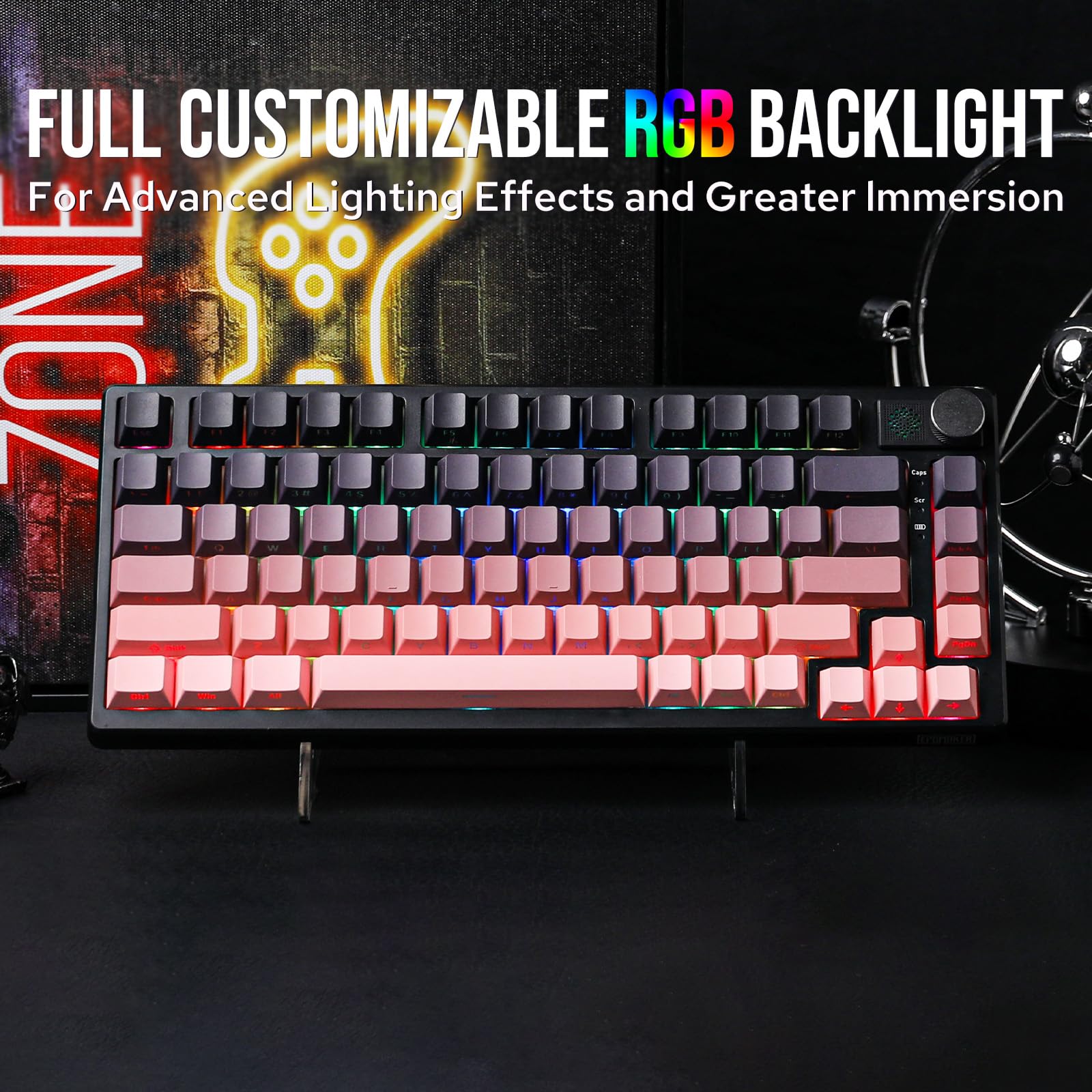 EPOMAKER HE75 Wireless Mechanical Keyboard - RGB Backlit, Hot-Swappable, 4000mAh Battery for Gaming & Office (Black Pink)