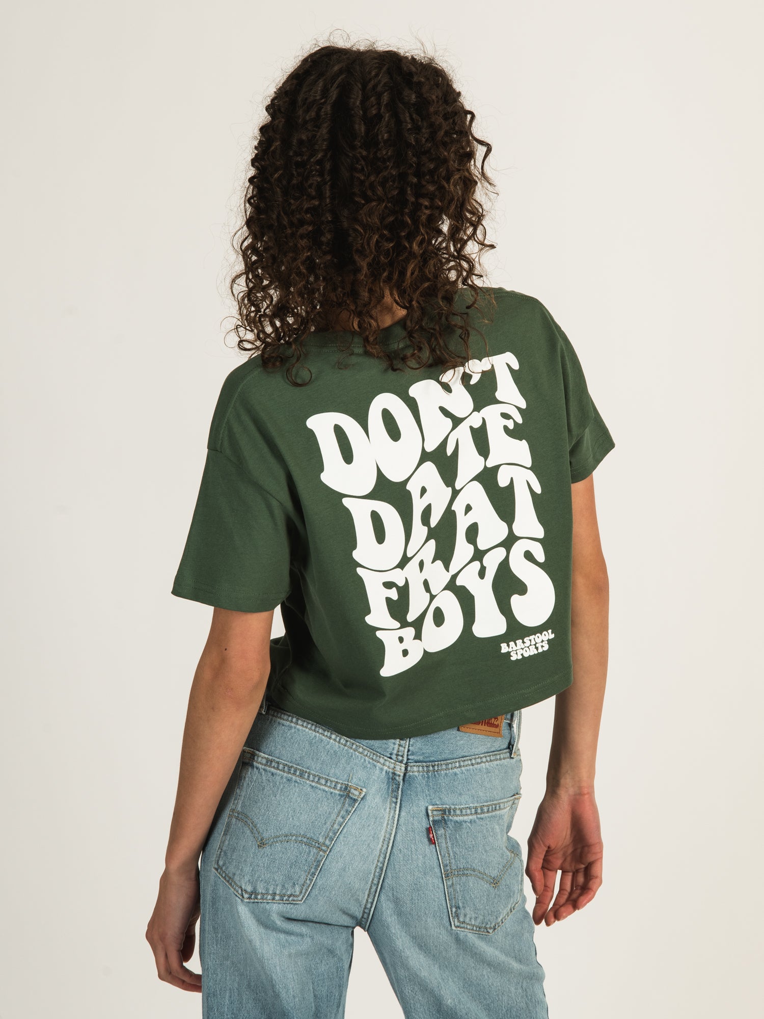 Barstool Sports 'Don't Date Frat Boys' Crop Tee - Women's Casual Vintage Graphic T-Shirt for College Parties & Campus Life