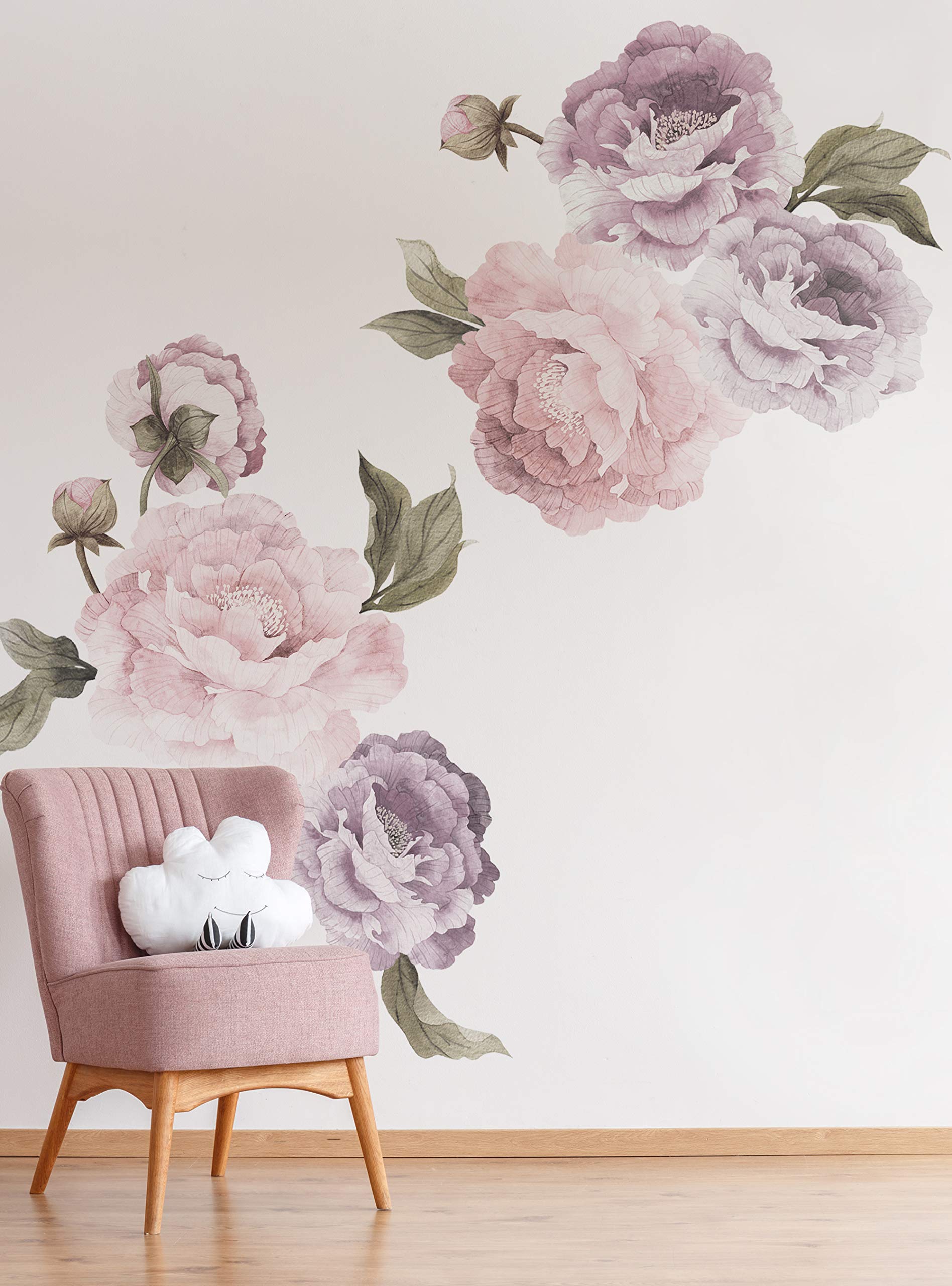 Bloom Flower Vinyl Wall Stickers - Peel and Stick Decals for Home Decor by Simple Shapes® (Pink & Purple) - Perfect for Bedroom, Nursery, Living Room & Office Walls