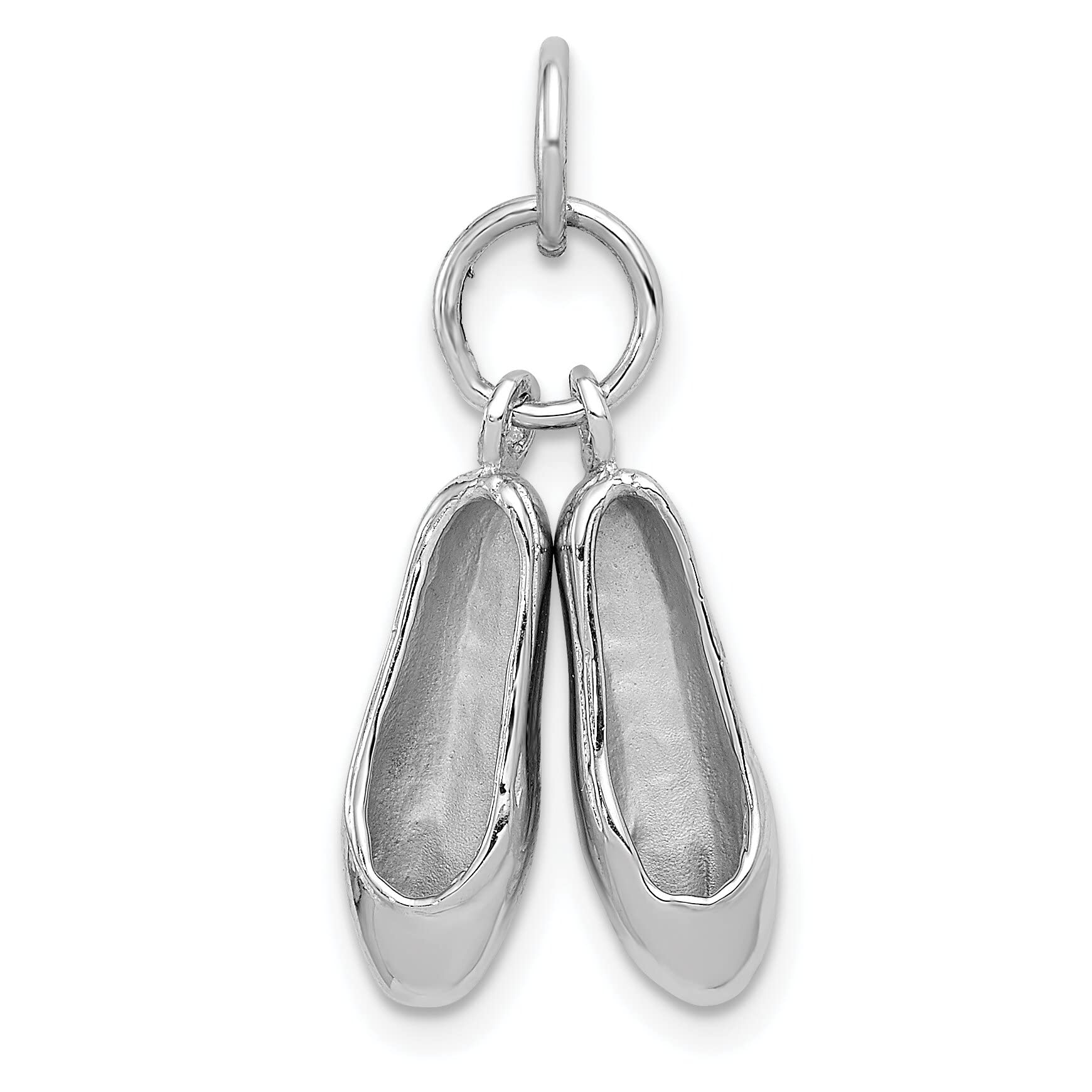 14K White Gold 3D Movable Ballet Slippers Charm Pendant - Elegant Jewelry Gift for Dancers, Ballerinas & Dance Lovers - Perfect for Necklaces, Bracelets & Dance-Themed Jewelry Collections