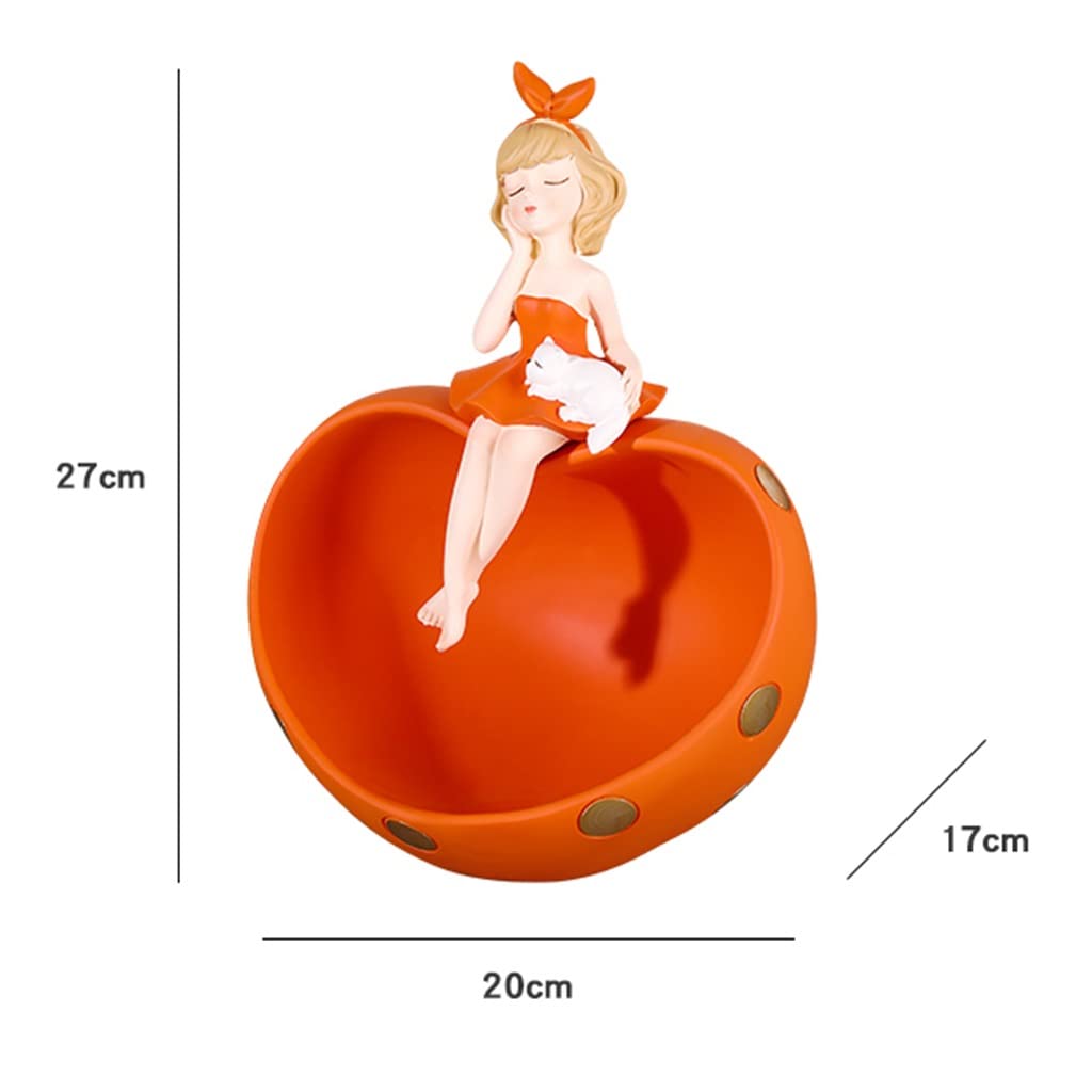 Stylish Resin Key Storage Box & Blowing Bubbles Girl Figurine - Entryway Organizer & Home Office Decor (Orange) | Perfect for Keys, Jewelry & Entry Table Organization