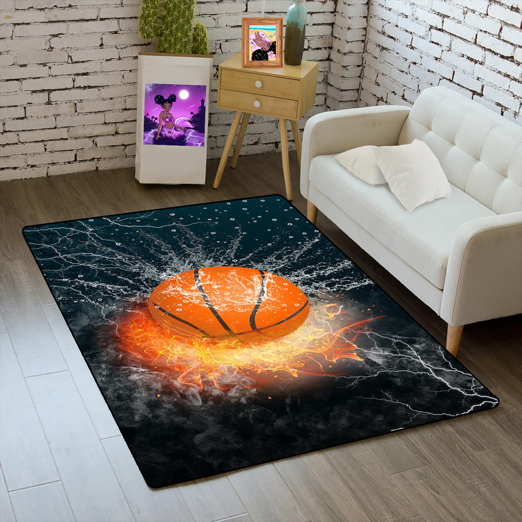 Black Basketball Sports Rug for Boys - 2'x3' Non-Slip Play Mat | Perfect for Bedroom, Playroom & Living Room Decor | Durable Floor Covering for Kids & Teens | Ideal Gift for Basketball Fans