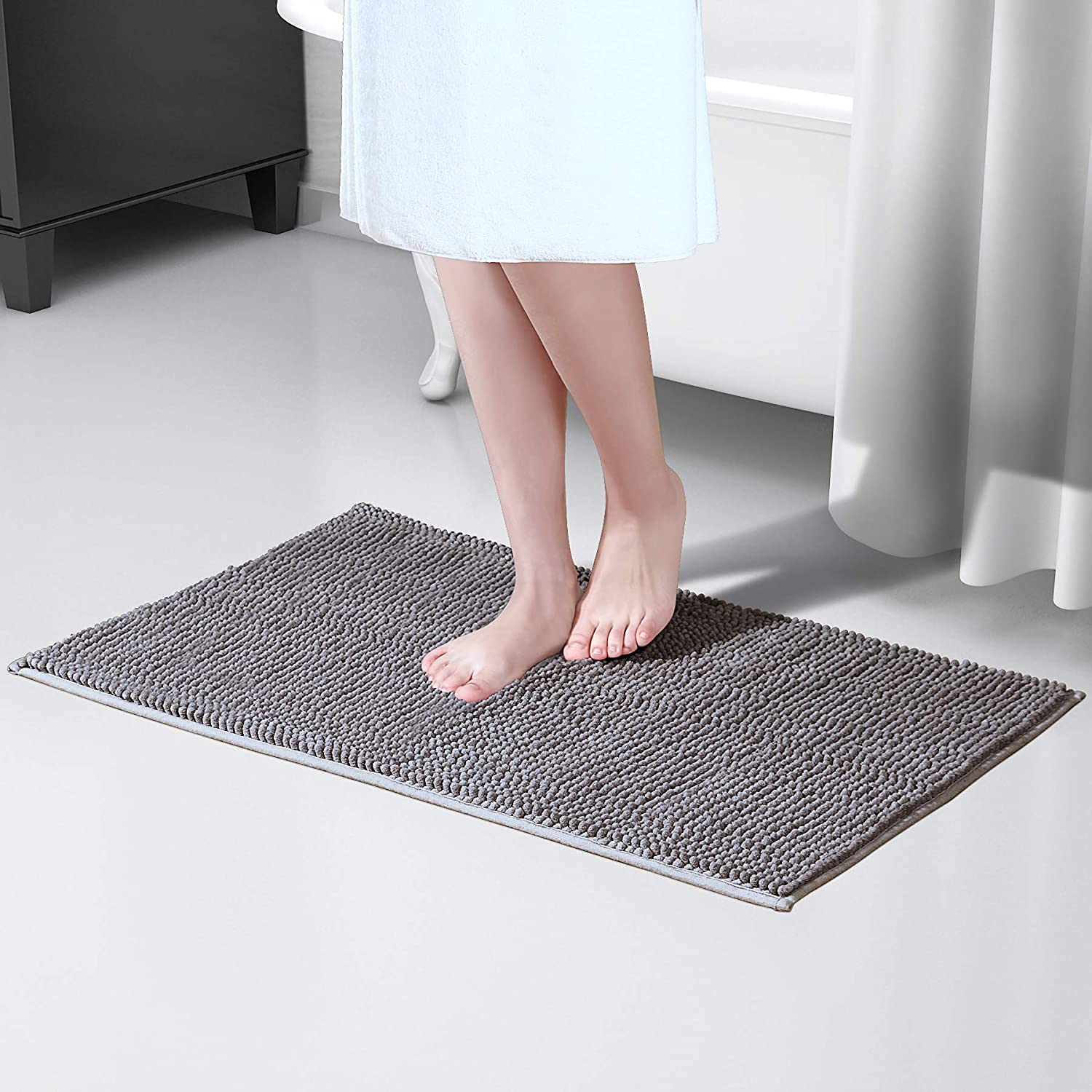 Lifewit Non-Slip 80 x 50 cm Chenille Bath Mat - Super Soft & Absorbent Shower Rug - Easy to Clean Bathroom Floor Mat for Wet Areas (Grey) - Perfect for Bathroom, Shower & Vanity Areas