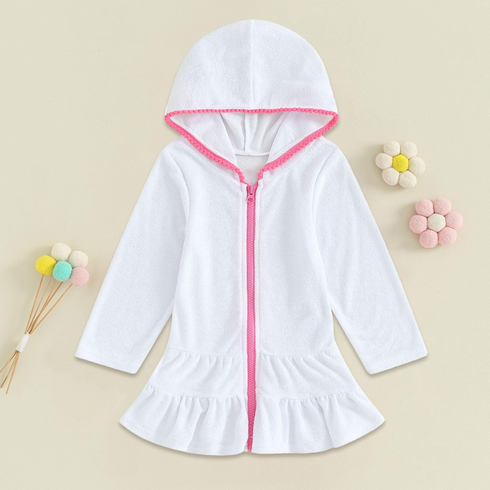 Kids Toddler Swim Cover Up - Terry Cloth Zip Up Bathing Suit Robe for Girls | Pool, Beach & Water Park Wear
