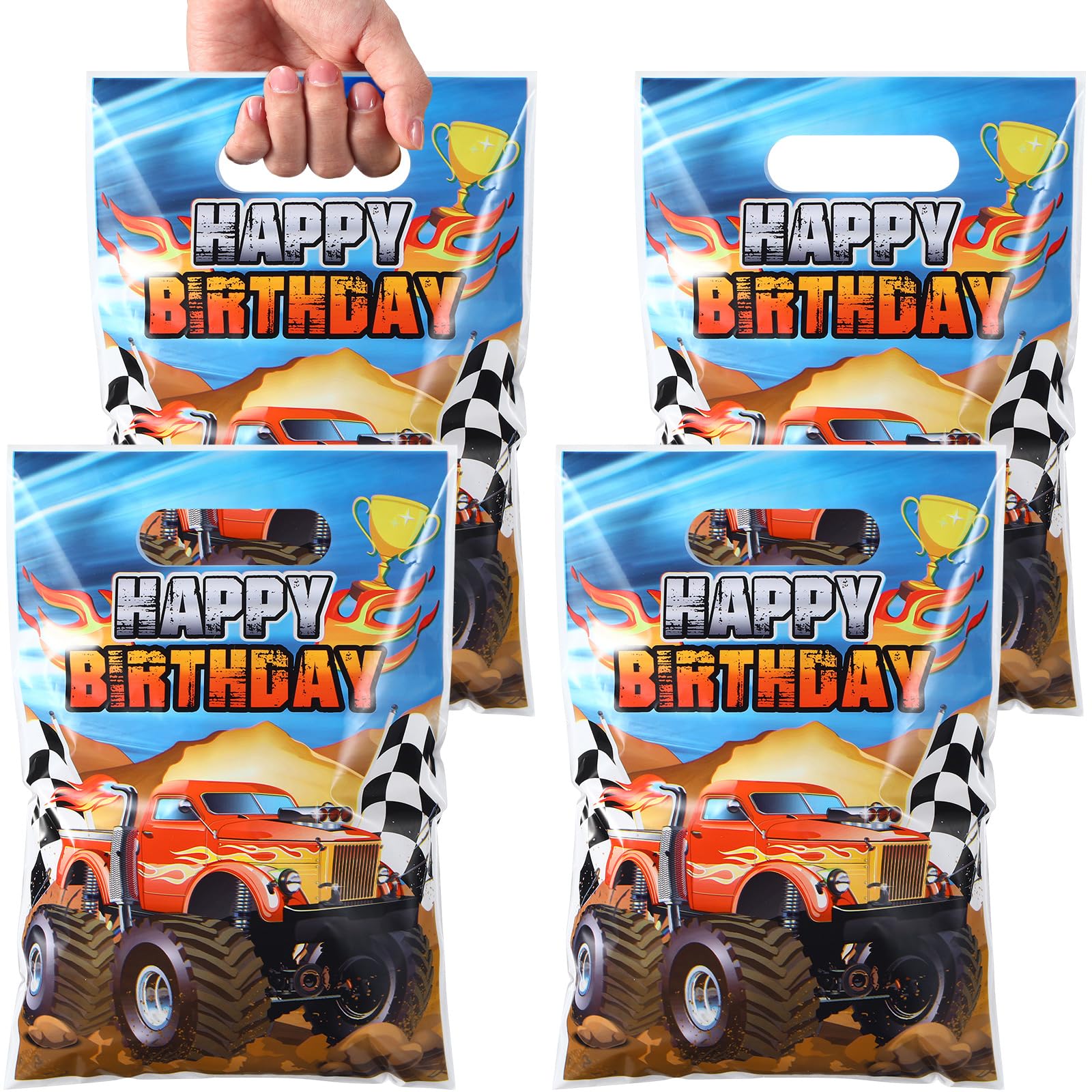 50-Piece Monster Truck Party Favor Bags - Durable Plastic Goodie Bags for Boys Birthday Party Supplies, Candy Treats & Truck-Themed Decorations | Perfect for Monster Truck Birthday Parties, School Events & Kids' Celebrations