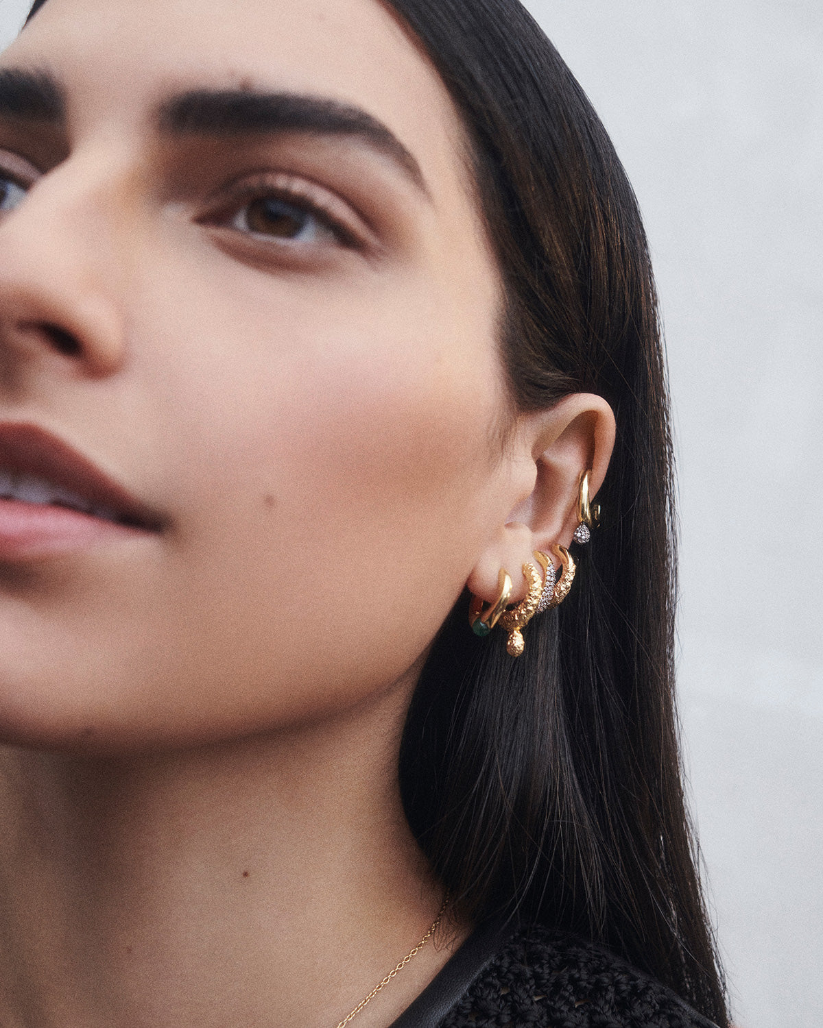 GRID 3 Pavé Lava Single Hoop Earrings for Women - Sterling Silver Minimalist Dainty Stud Earrings - Perfect for Everyday Wear, Date Night & Special Occasions