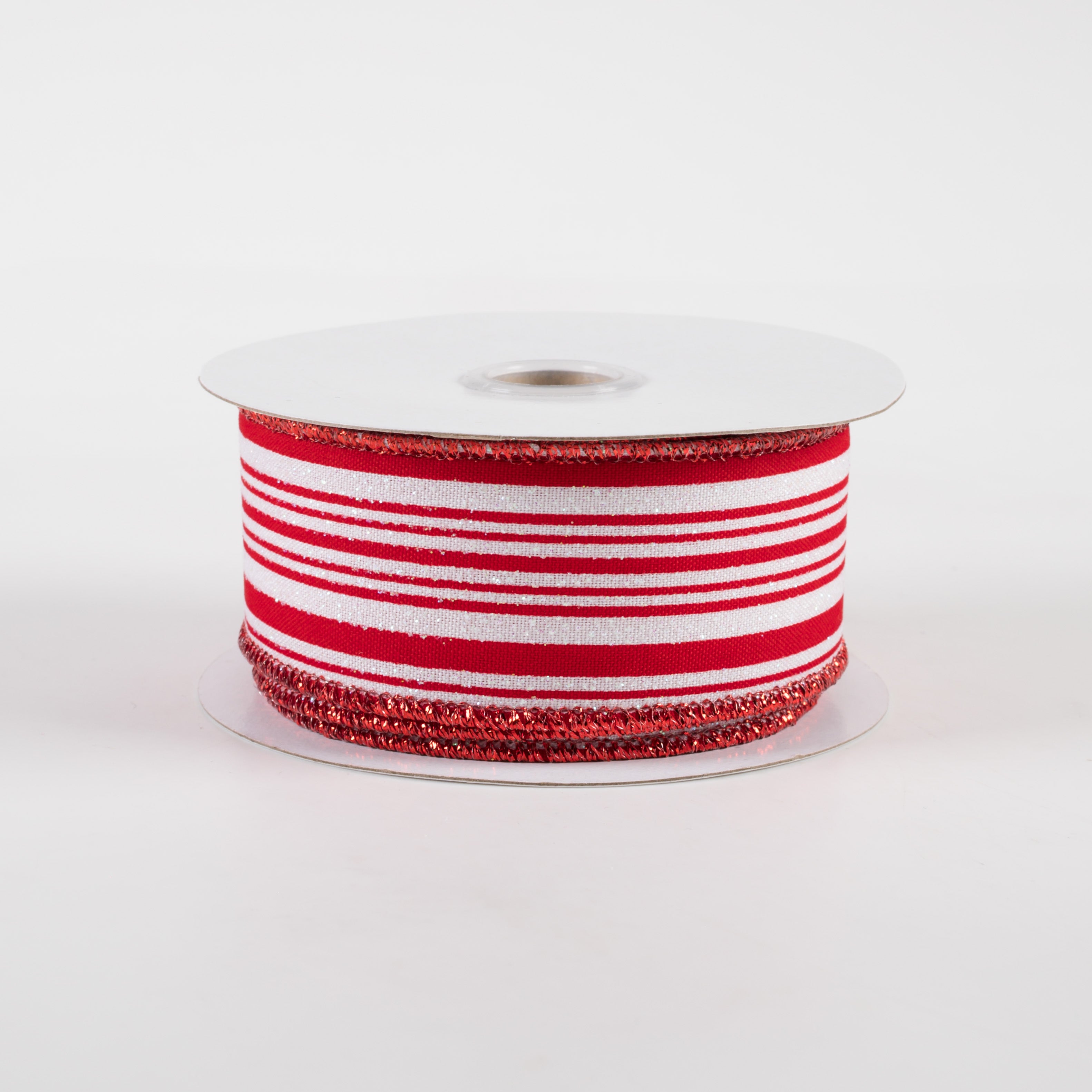 1.5 Inch Iridescent Ticking Stripes Satin Ribbon - White & Red (10 Yards) for Gift Wrapping, Hair Bows, DIY Crafts & Home Decor