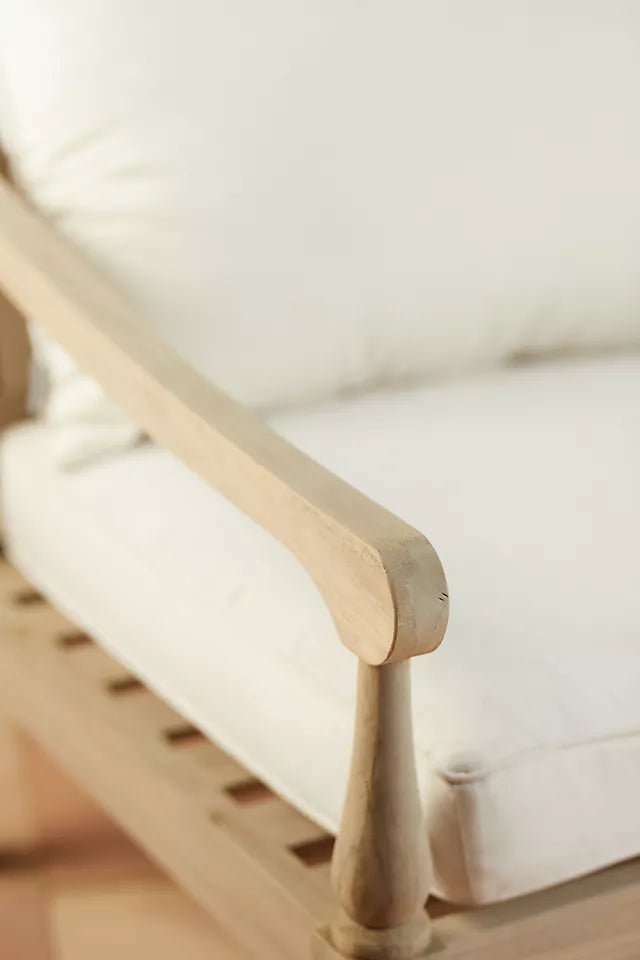 Hand Carved Wooden Three Seat Daybed - Rustic Solid Wood Sofa for Living Room, Patio & Garden - Perfect for Relaxing, Lounging & Outdoor Seating