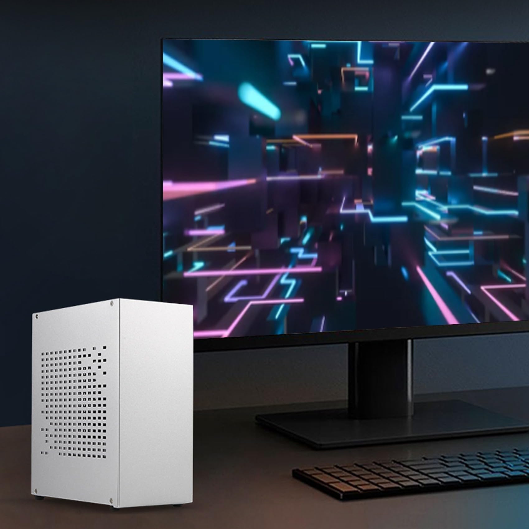 Uinfhyknd A07 ITX Computer Case - Compact HTPC Chassis with USB 3.0 Ports & GPU Extension Cable for Mini Gaming PC Builds - Perfect for Home Theater & Small Space Gaming Setups
