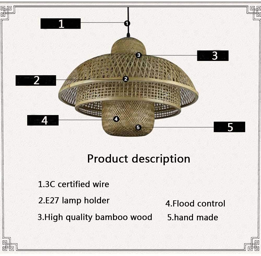 Handmade Bamboo Pendant Light - Wicker Lamp Shade for Living Room, Bedroom, Restaurant & Cafe | Artistic Hanging Lighting Fixture for Dining Room, Teahouse, Bar & Club | Perfect for Boho, Farmhouse & Coastal Decor