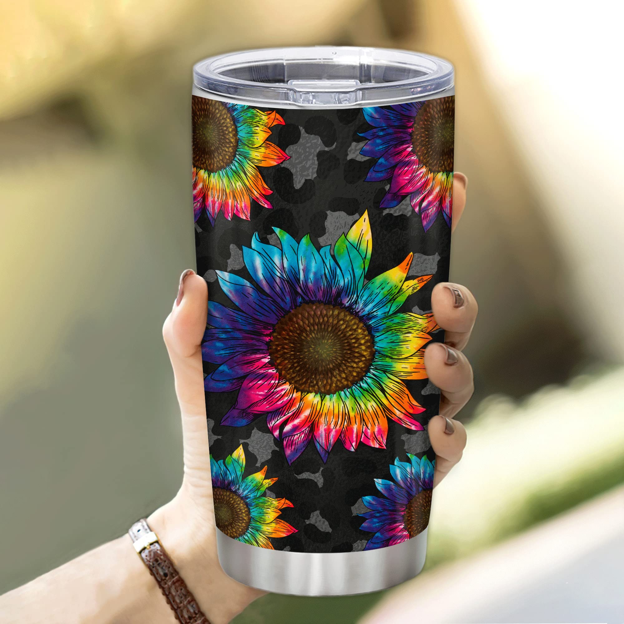 Personalized Sunflower Stainless Steel Tumbler 20oz with Lid - Custom Name Floral Gift for Women - Perfect for Birthday, Christmas, Mother's Day & Office Use - Insulated Cup for Coffee, Tea & Cold Drinks