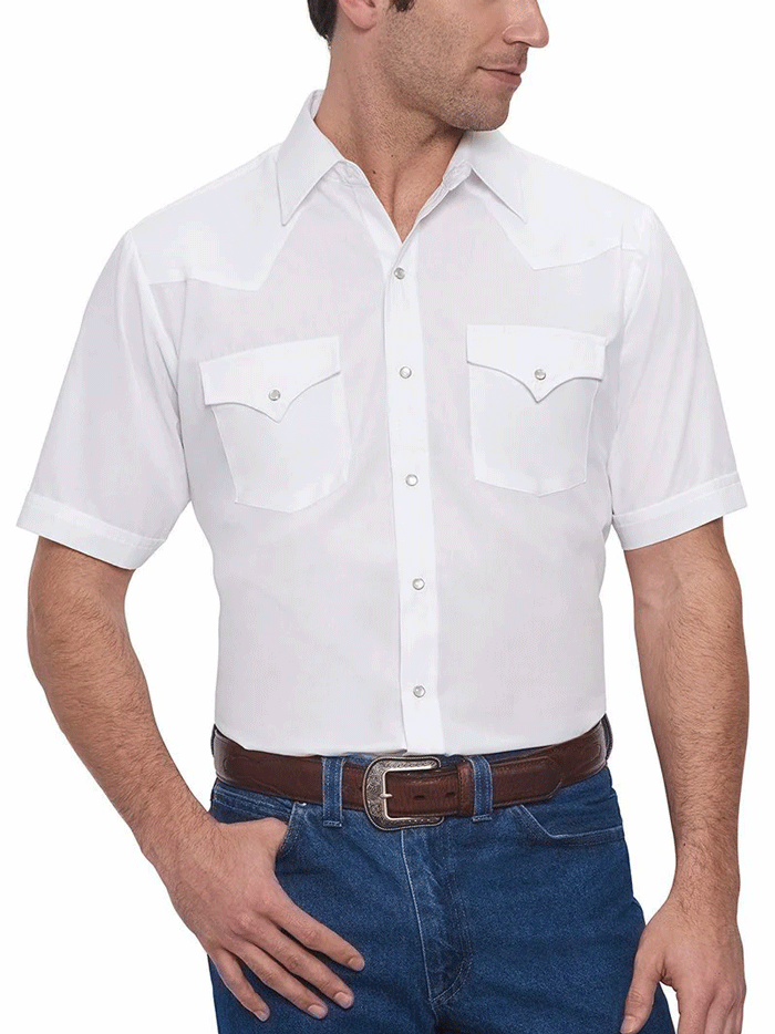 Ely Cattleman 15201605 01 Men's Western Shirt - Short Sleeve Solid White Cowboy Shirt for Rodeo, Country Music Festivals & Casual Wear