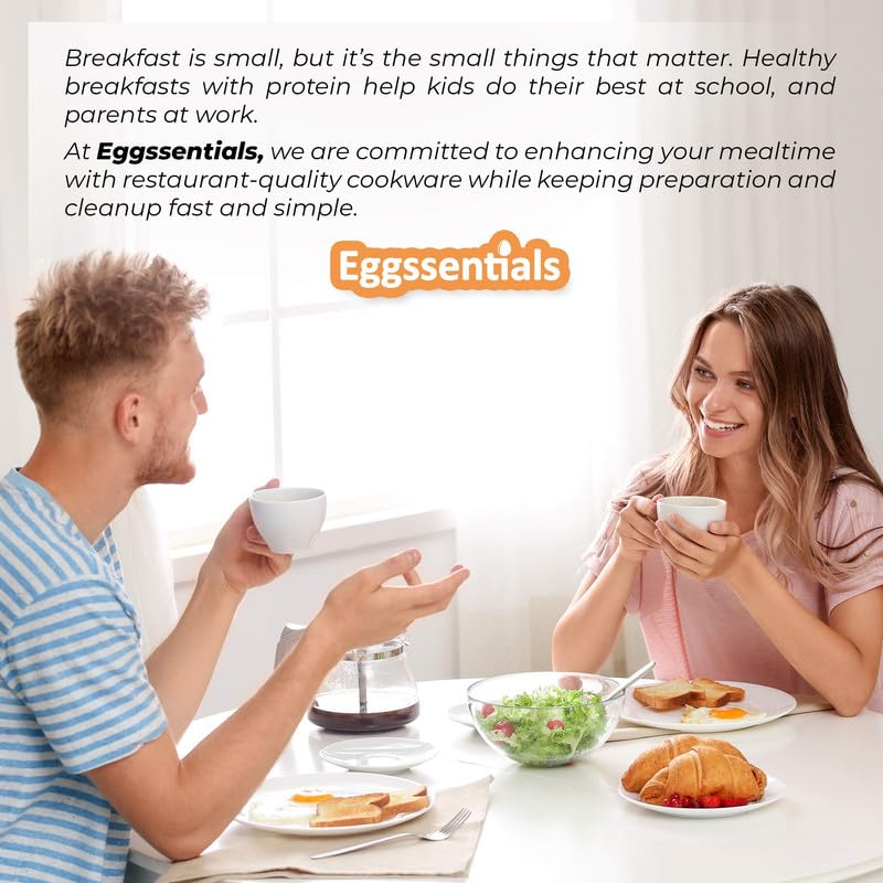 Eggssentials 2-in-1 Nonstick Egg Pan & Poacher - Granite Coated Frying Skillet with Lid for Perfect Poached & Fried Eggs - PFOA Free, Food Safe Cookware with Spatula (4 Cups) - Ideal for Breakfast, Brunch & Meal Prep