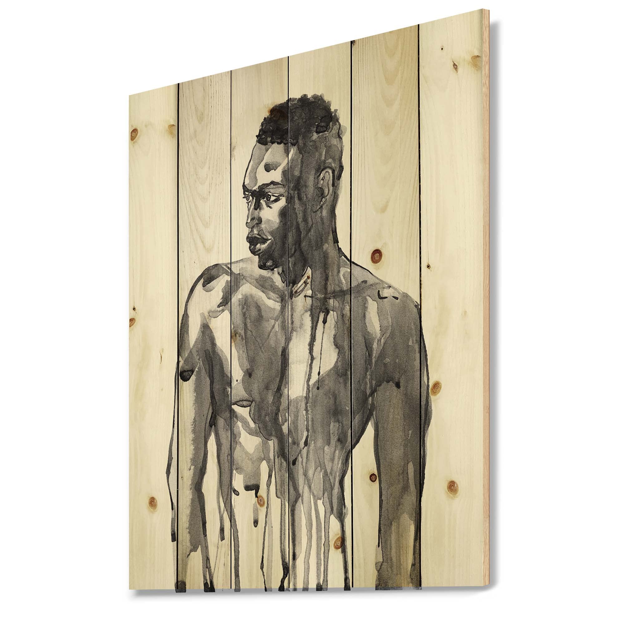 African Man Portrait Wood Wall Art - Modern Black Pine Decor for Living Room