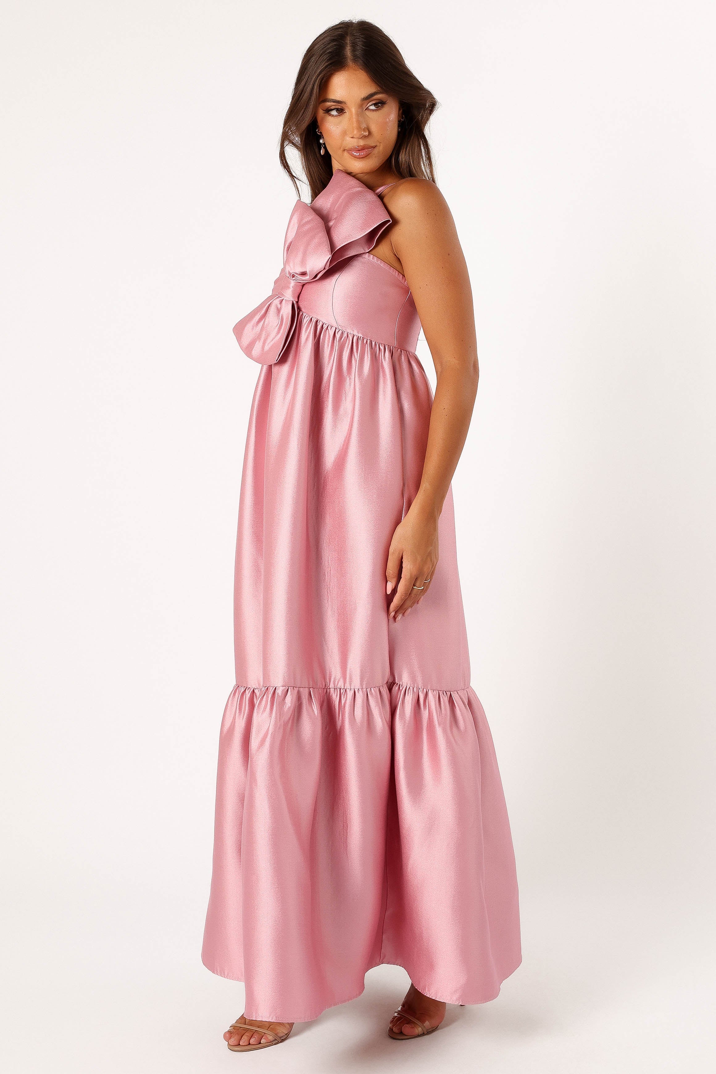 Betina Bow Front Maxi Dress for Women - Elegant Dusty Rose Flowy Long Dress for Summer, Weddings & Special Occasions