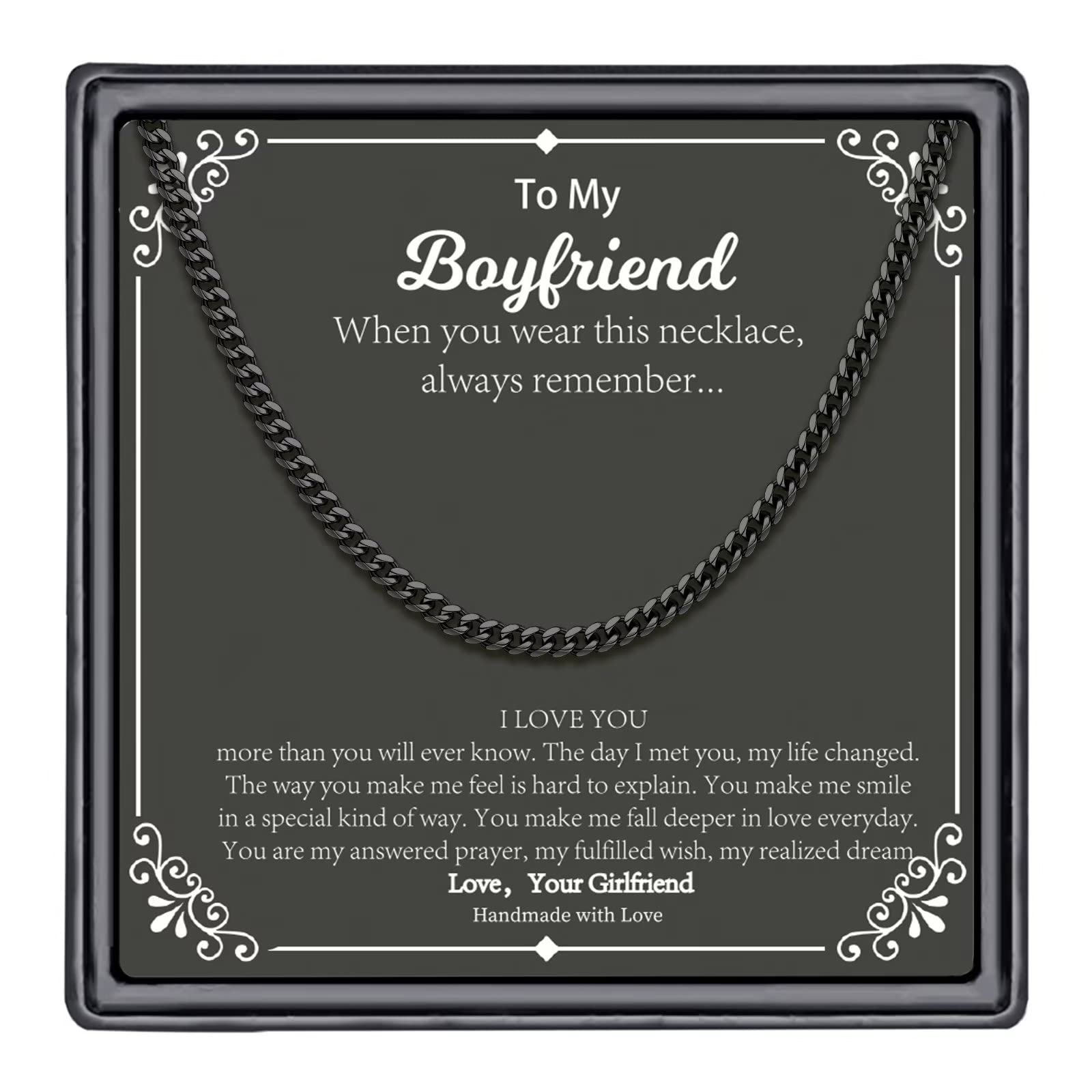 Cuban Link Chain Necklace for Men - 16/18/20 Inch Silver, Black & Gold - Anniversary, Birthday, Father's Day Gift for Dad, Son, Boyfriend, Husband - Perfect for Casual Wear, Date Night & Special Occasions